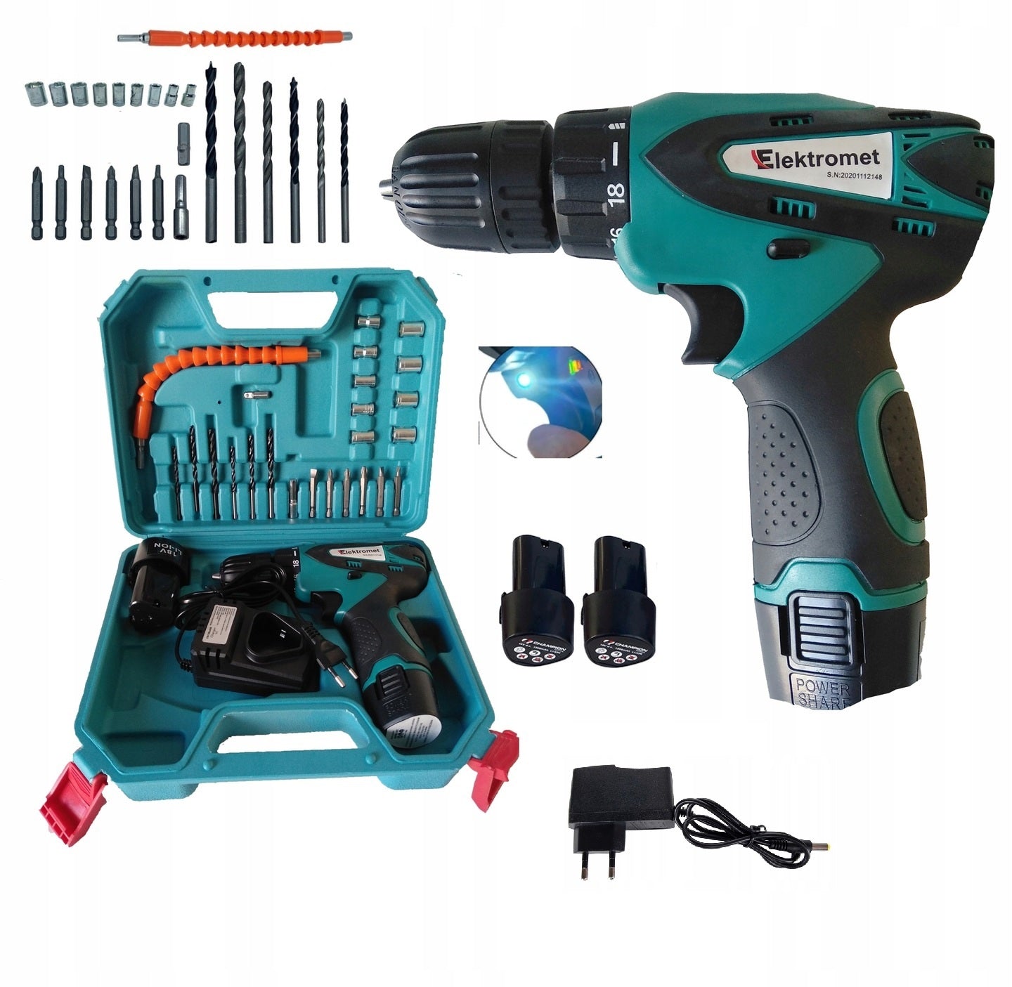 LED CORDLESS SCREWDRIVER 2x BATTERY 18V ACCESSORIES JOINT DRILL Manufacturer code WKRĘTARKA WIERTARKA 18V