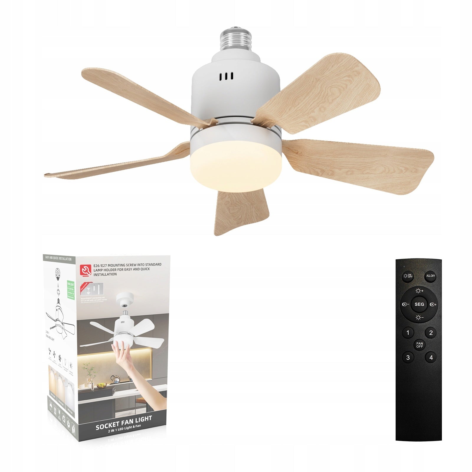 LED Ceiling Fan with Remote Control Lamp 2in1 Quiet for Kitchen Bedroom White