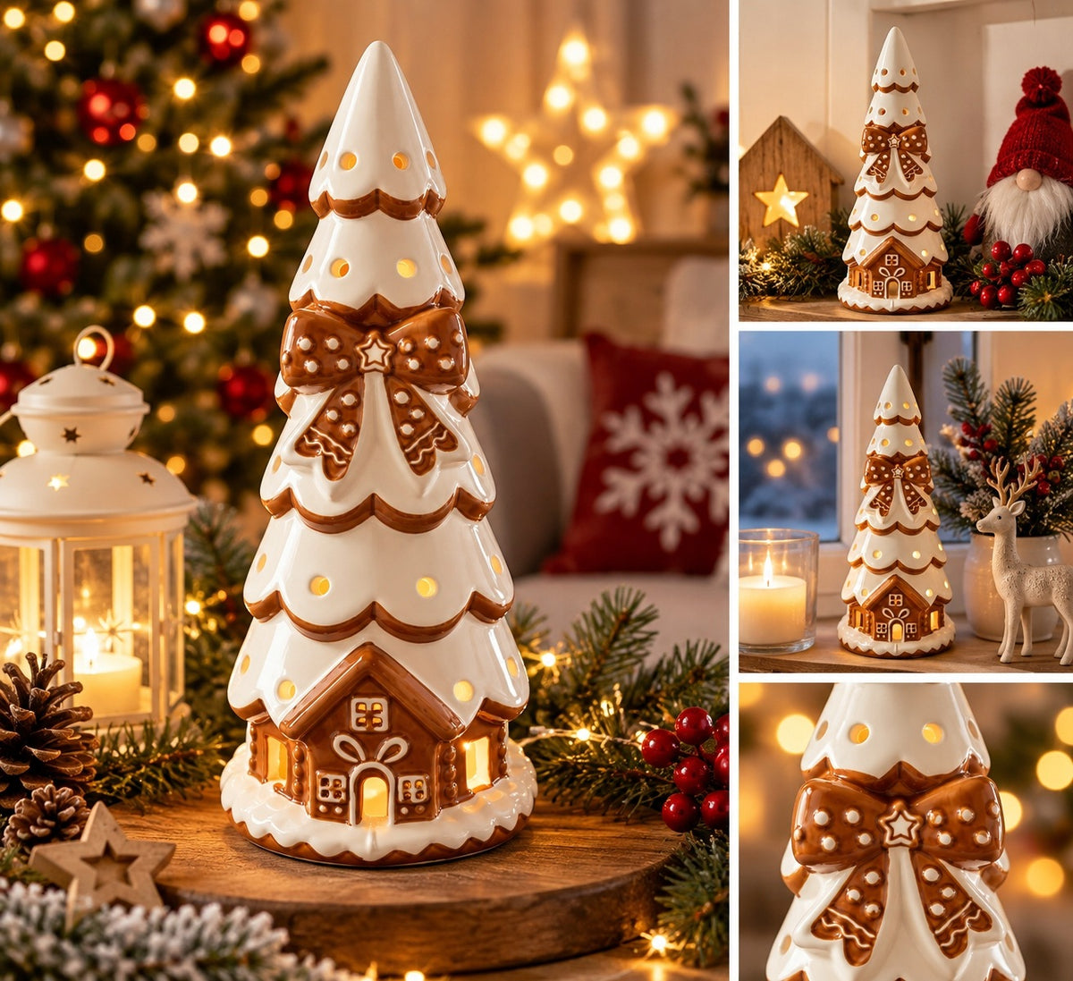LED Ceramic Christmas Tree 24 cm Christmas Lantern House Christmas Packaging status original