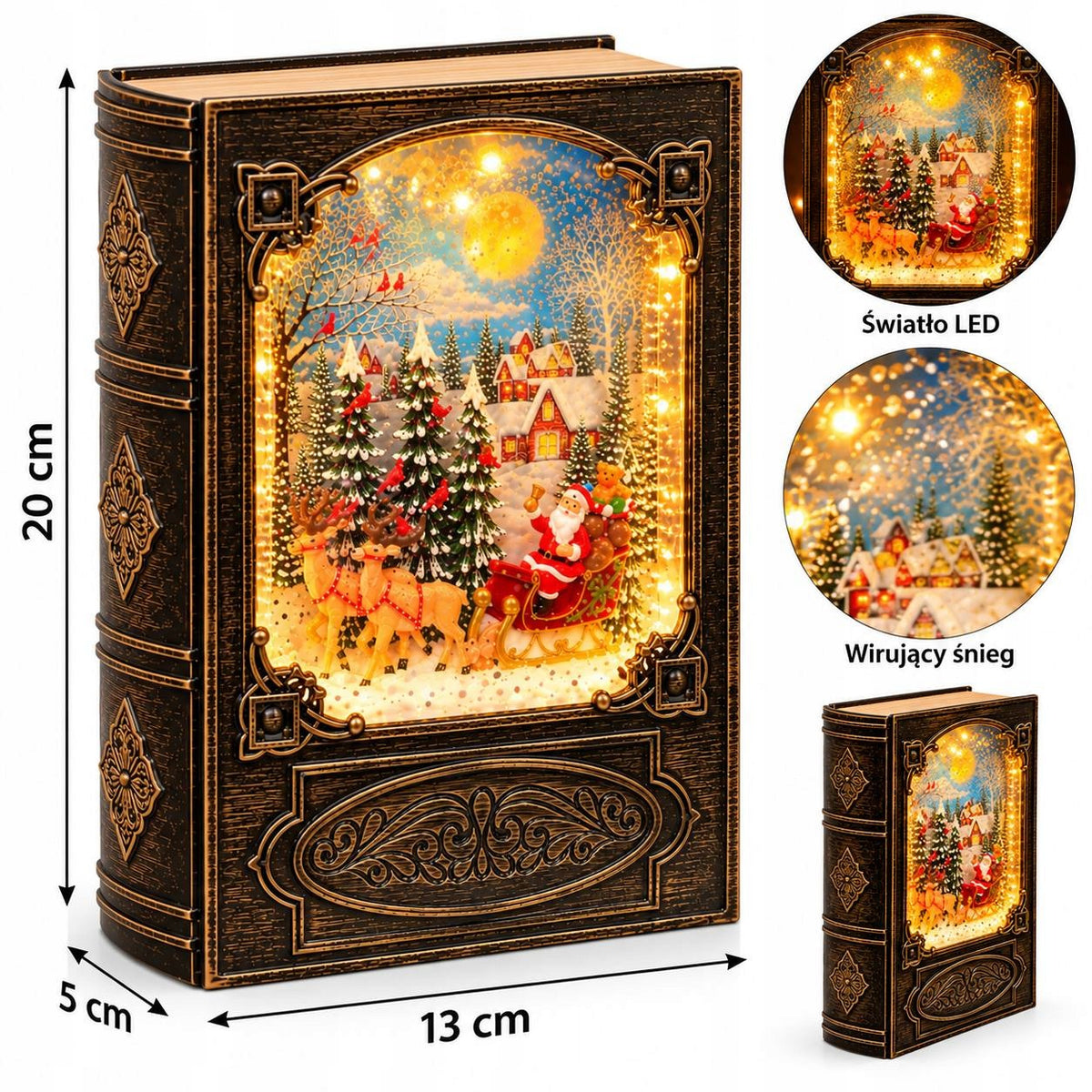 LED Christmas Book 20 cm with Santa Claus - Spinning Snow, Melodies, USB Brand Lumineo
