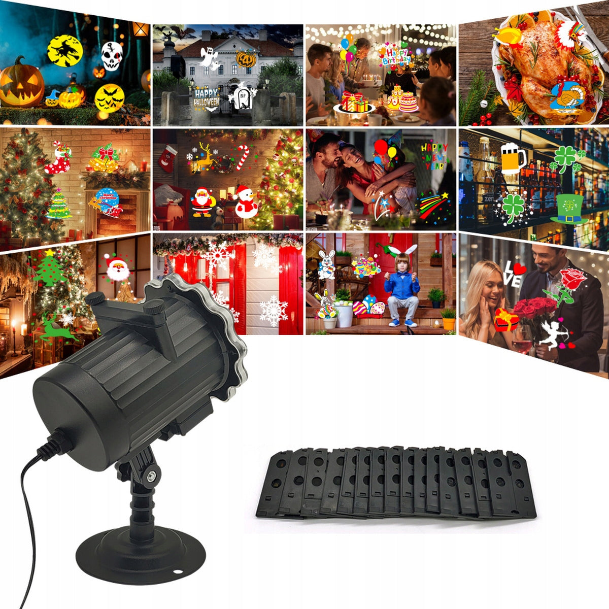 LED Christmas Projector 16 Slides Halloween Christmas Remote Control