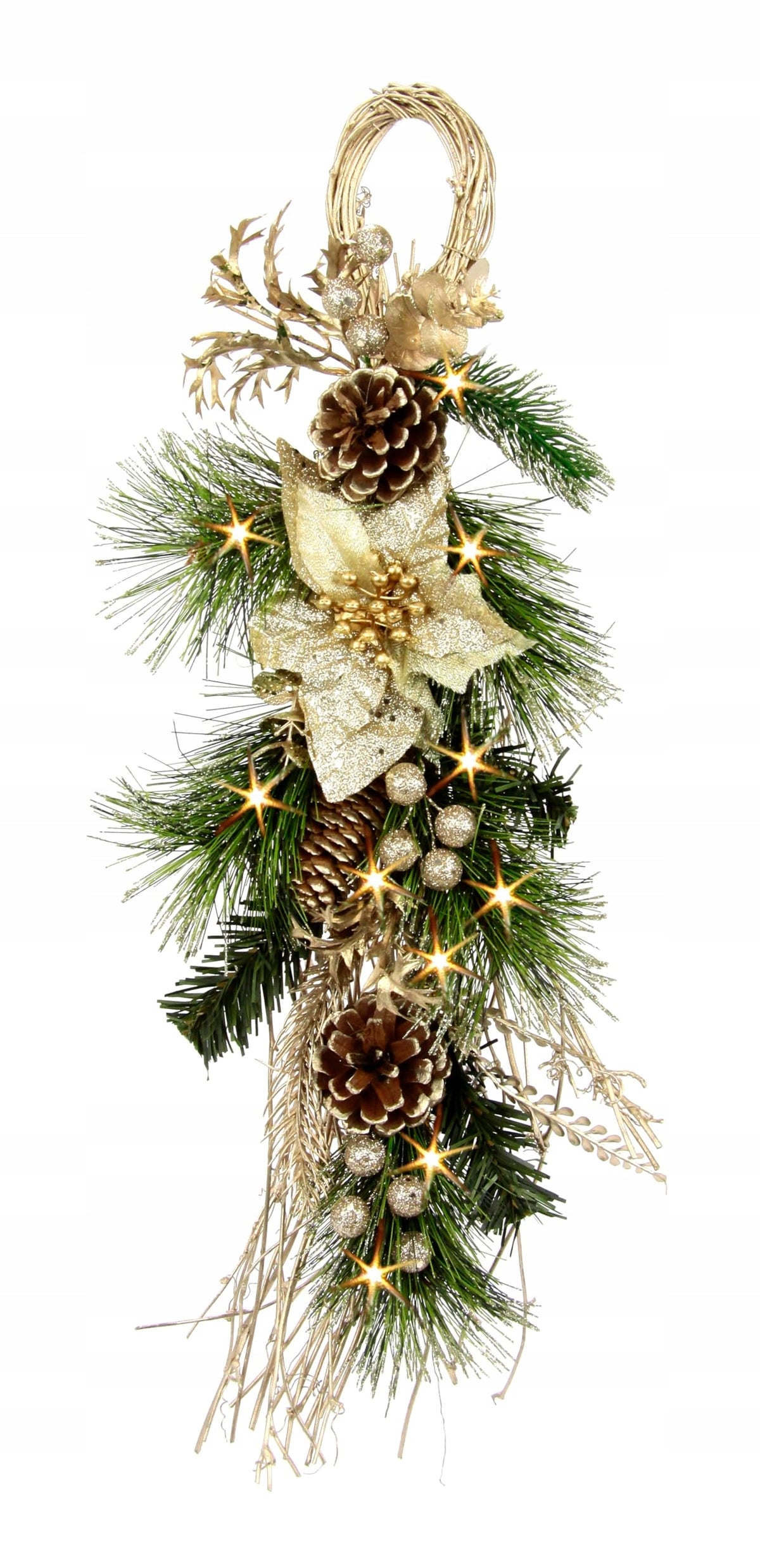 LED Christmas garland with Bethlehem star and cones on the wall