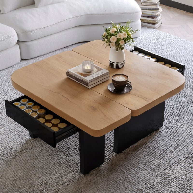 LED Coffee Table, Wood, 2in1, 2 Drawers, Natural Brand Arhatreya