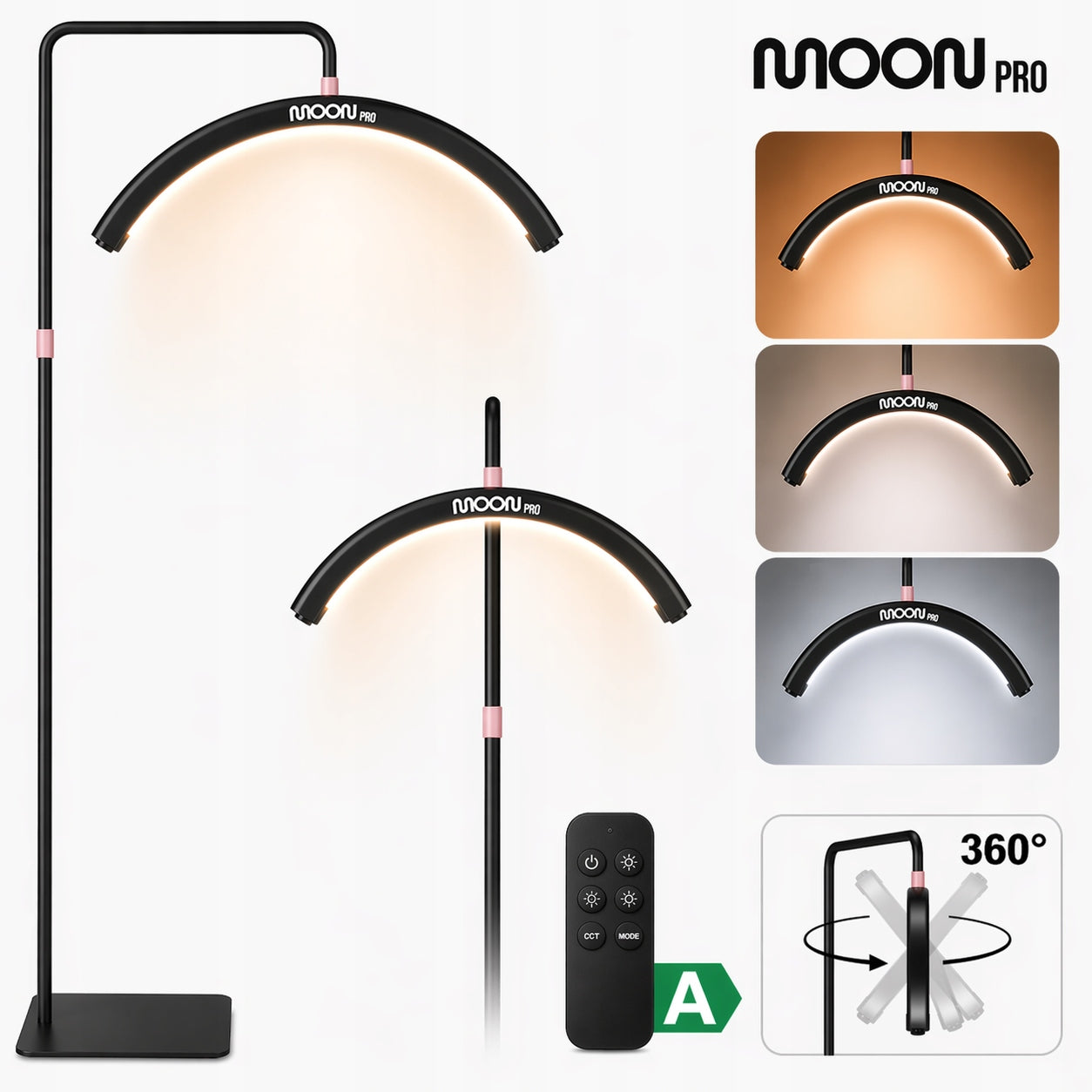 LED Cosmetic Lamp MOON Arch 24W For Eyelash Standing Black 180 cm