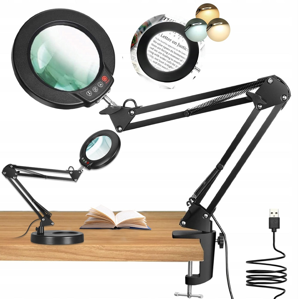 LED DESK LAMP WITH MAGNIFYING GLASS DRAWING 5 COLORS ADJUSTABLE