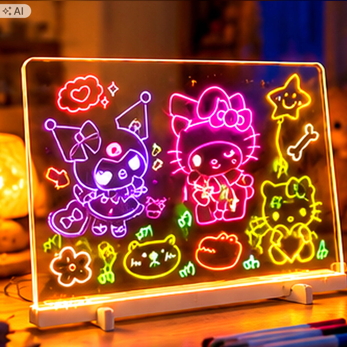 LED DRAWING BOARD BACKLIT 30X20 CM 7 PENS USB STAND SET Packaging status original