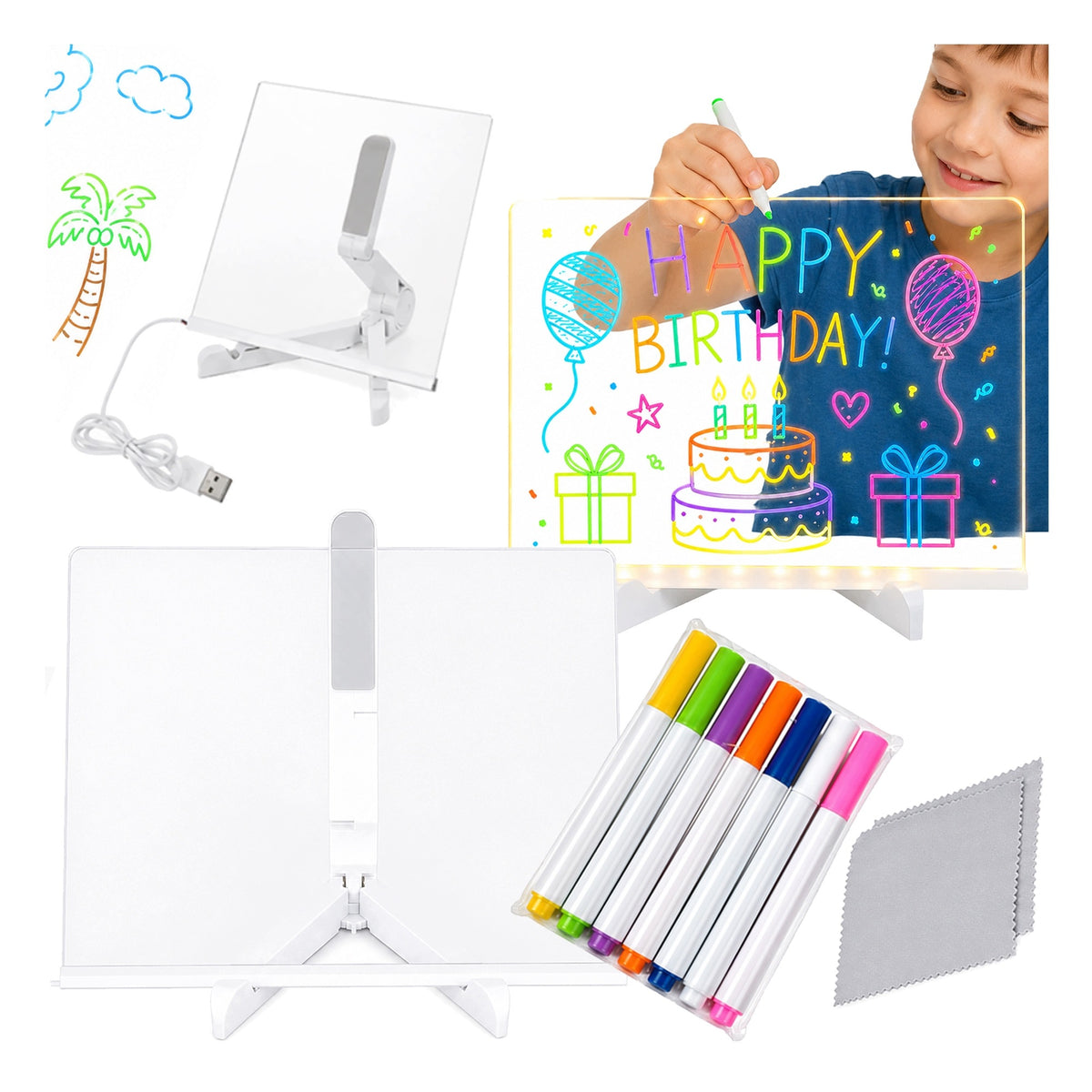 LED DRAWING BOARD BACKLIT MAGIC GLOWS REUSABLE Packaging status original