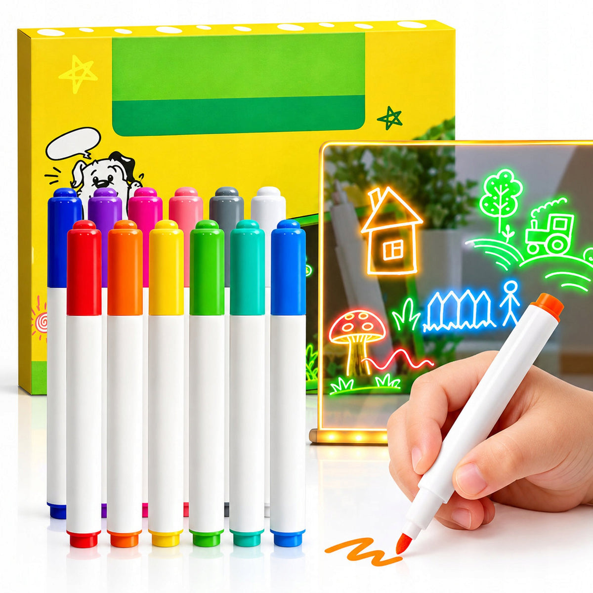LED DRY ERASE BOARD FOR DRAWING MAGIC ILLUMINATED 30X20 PENS Manufacturer code TABLICA SUCHOŚCIERALNA LED DO RYSOWANIA LED