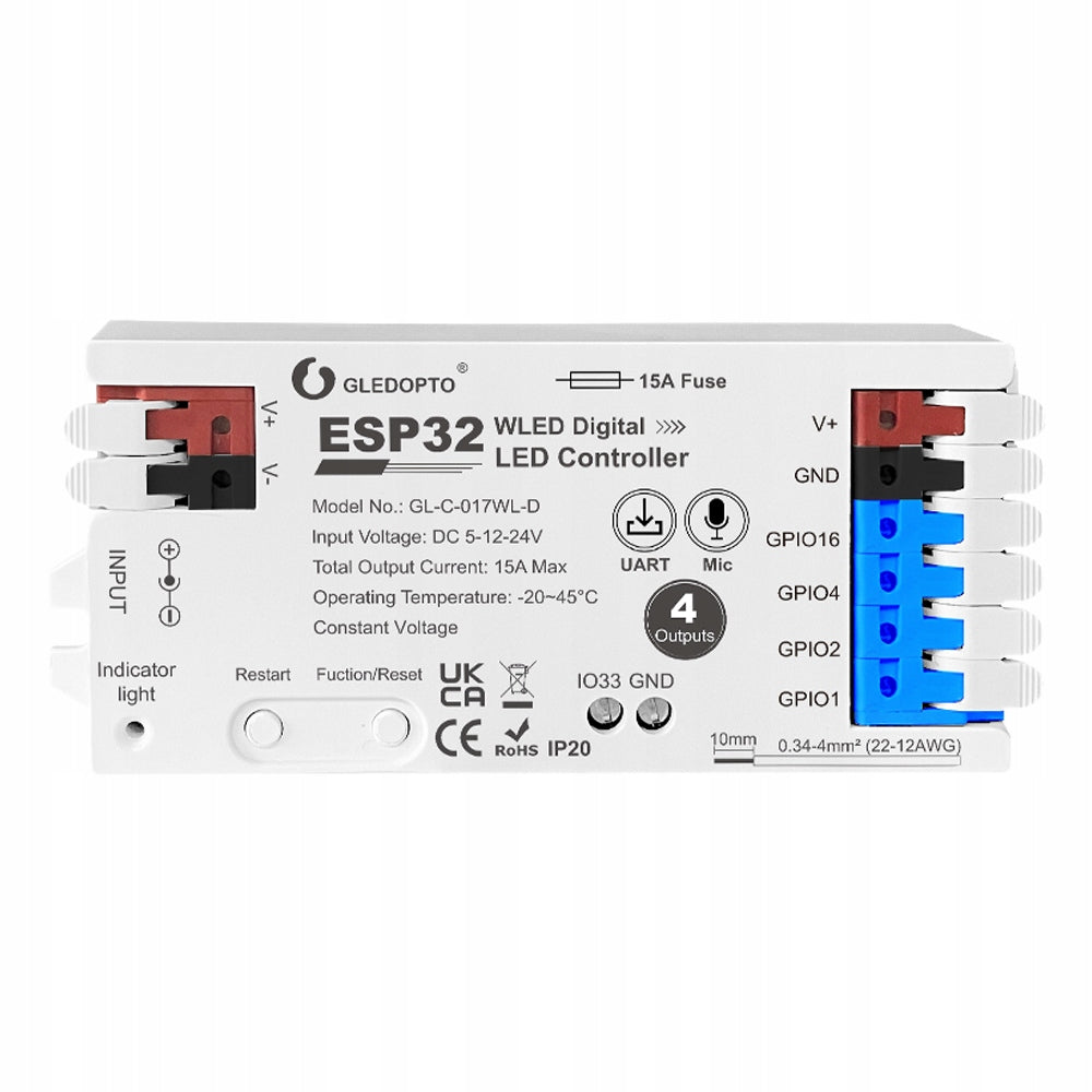 LED Driver WLED RGB WiFi ESP32 Home Assistant WS281x MICROPHONE - 4 CHANNELS Manufacturer code GL-C-I-017WL