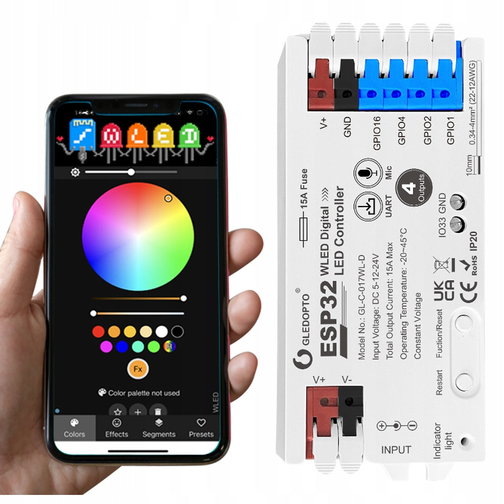 LED Driver WLED RGB WiFi ESP32 Home Assistant WS281x MICROPHONE - 4 CHANNELS