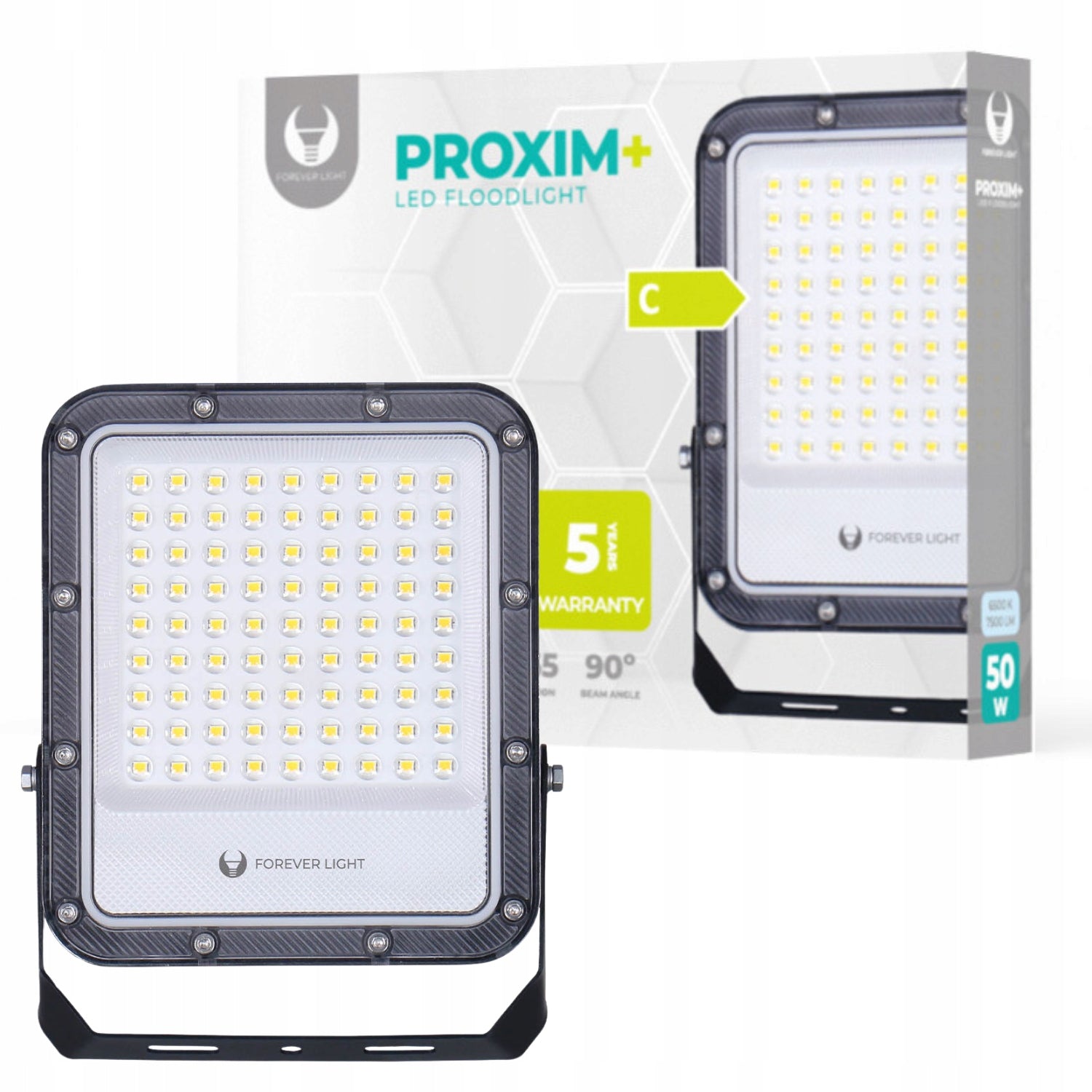 LED FLOODLIGHT 50W 6000K BLACK 7500lm IP65 PROXIM+ FOREVER LIGHT Color black