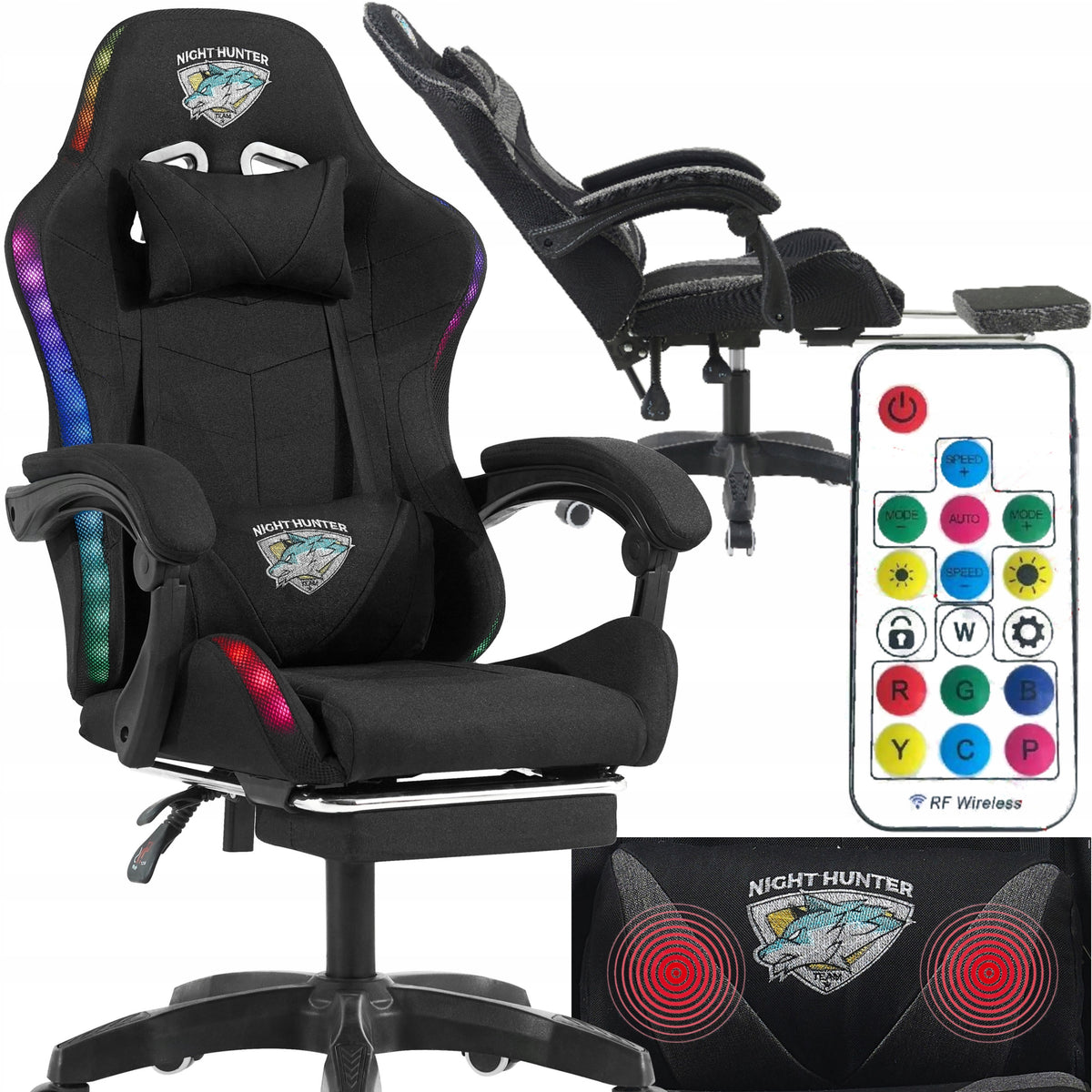 LED Gaming Chair Computer Fabric Rotating Player + FOOTREST AND MASSAGE!