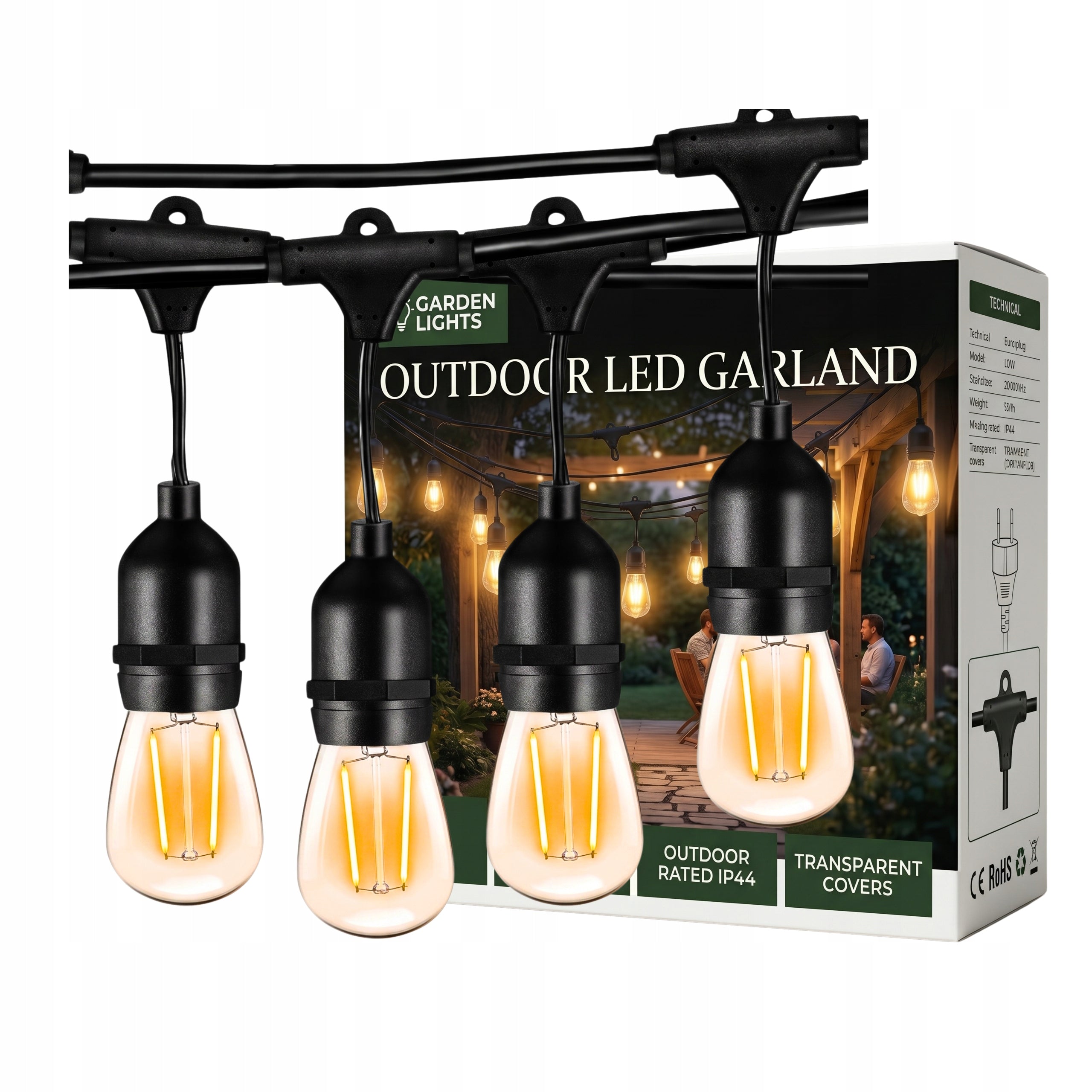 LED Garden Garland 15m Lights Balcony Terrace Warm Outdoor Light