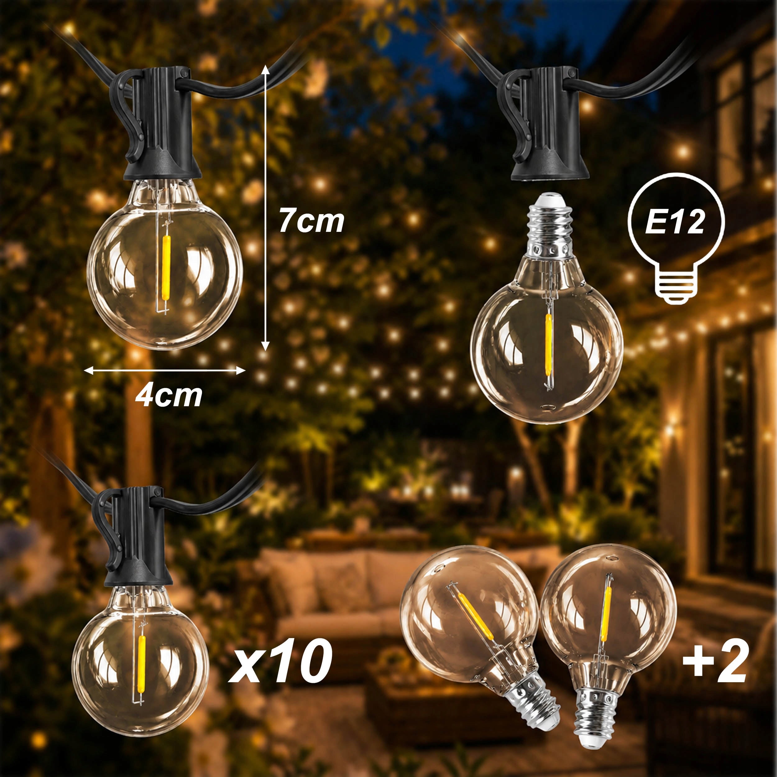 LED Garden Garland Light 10x10m Bulbs Solar Balls LED Network Manufacturer code Girlanda LED G40 E12 10m 10x E12