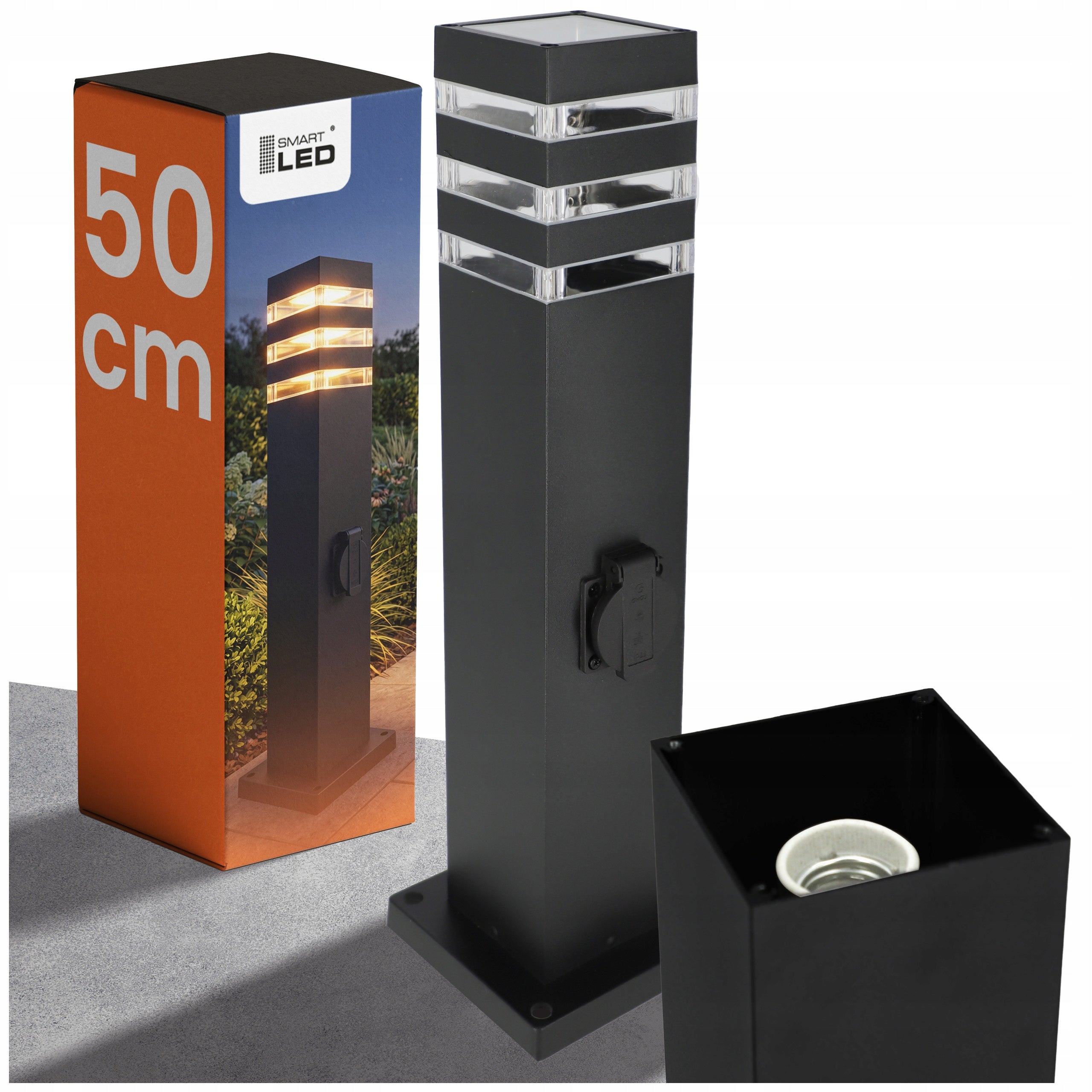 LED Garden Lamp 50cm E27 Outdoor Standing Post IP54 + 230V Socket