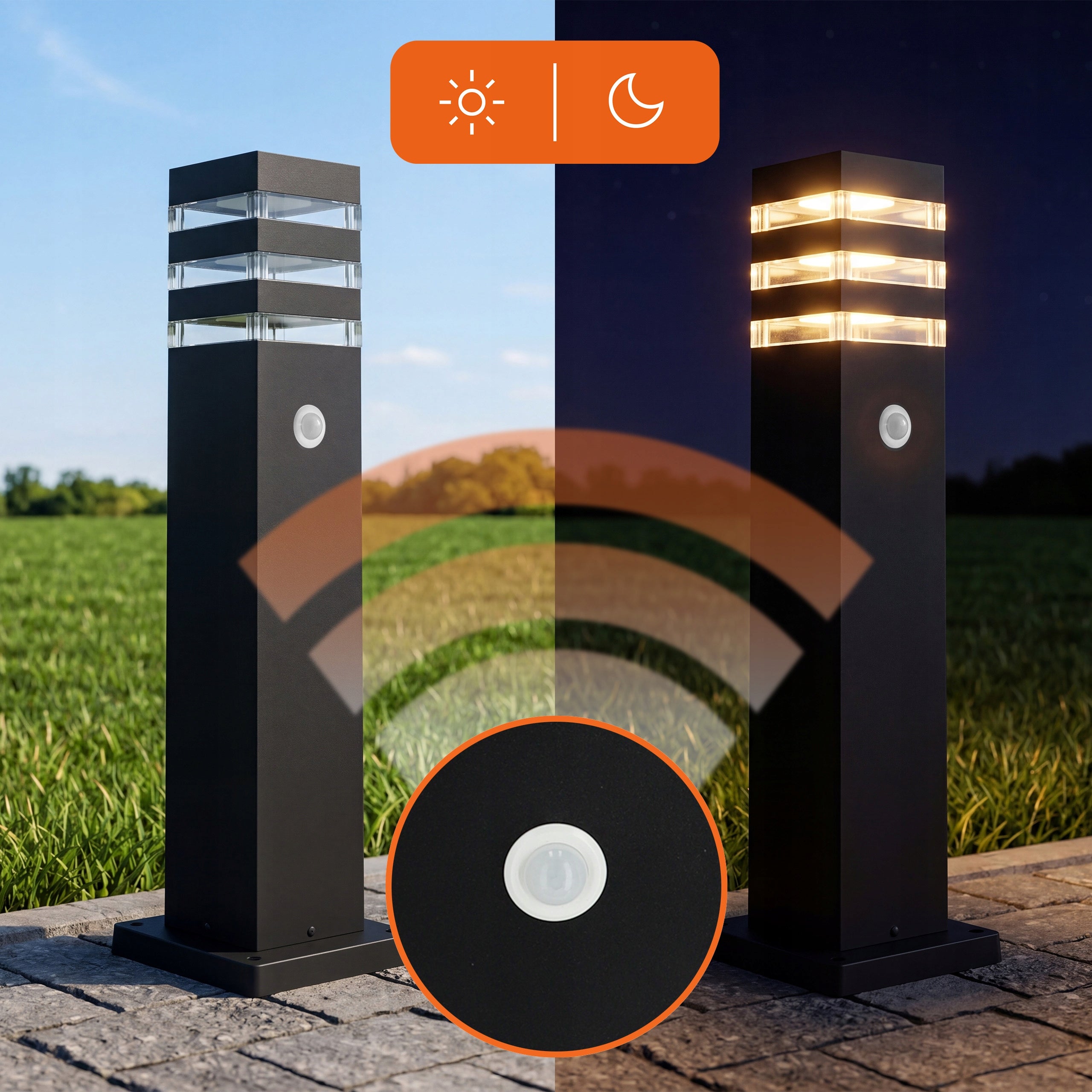 LED Garden Lamp 50cm E27 Outdoor Standing Post IP54 + Motion Sensor Packaging status original