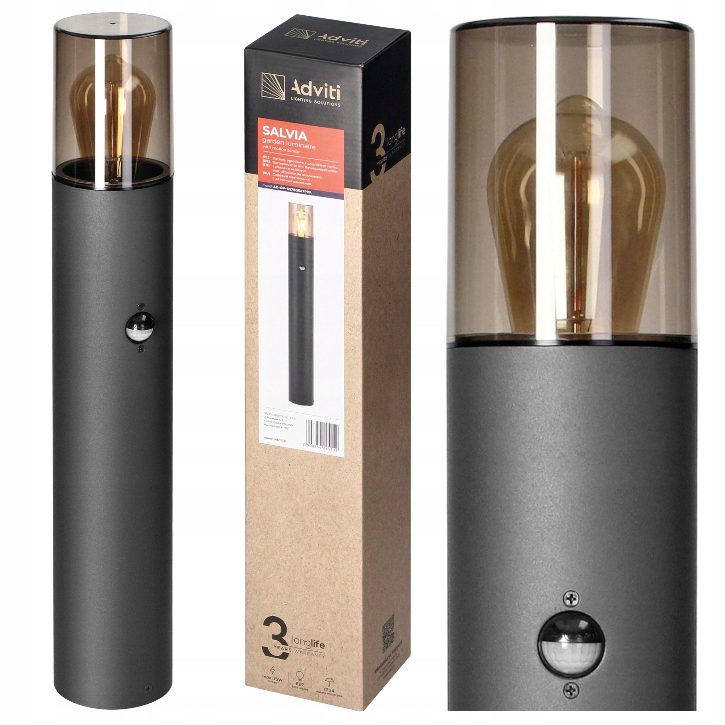 LED Garden Lamp E27 with MOTION SENSOR Standing Garden Post 50cm IP54