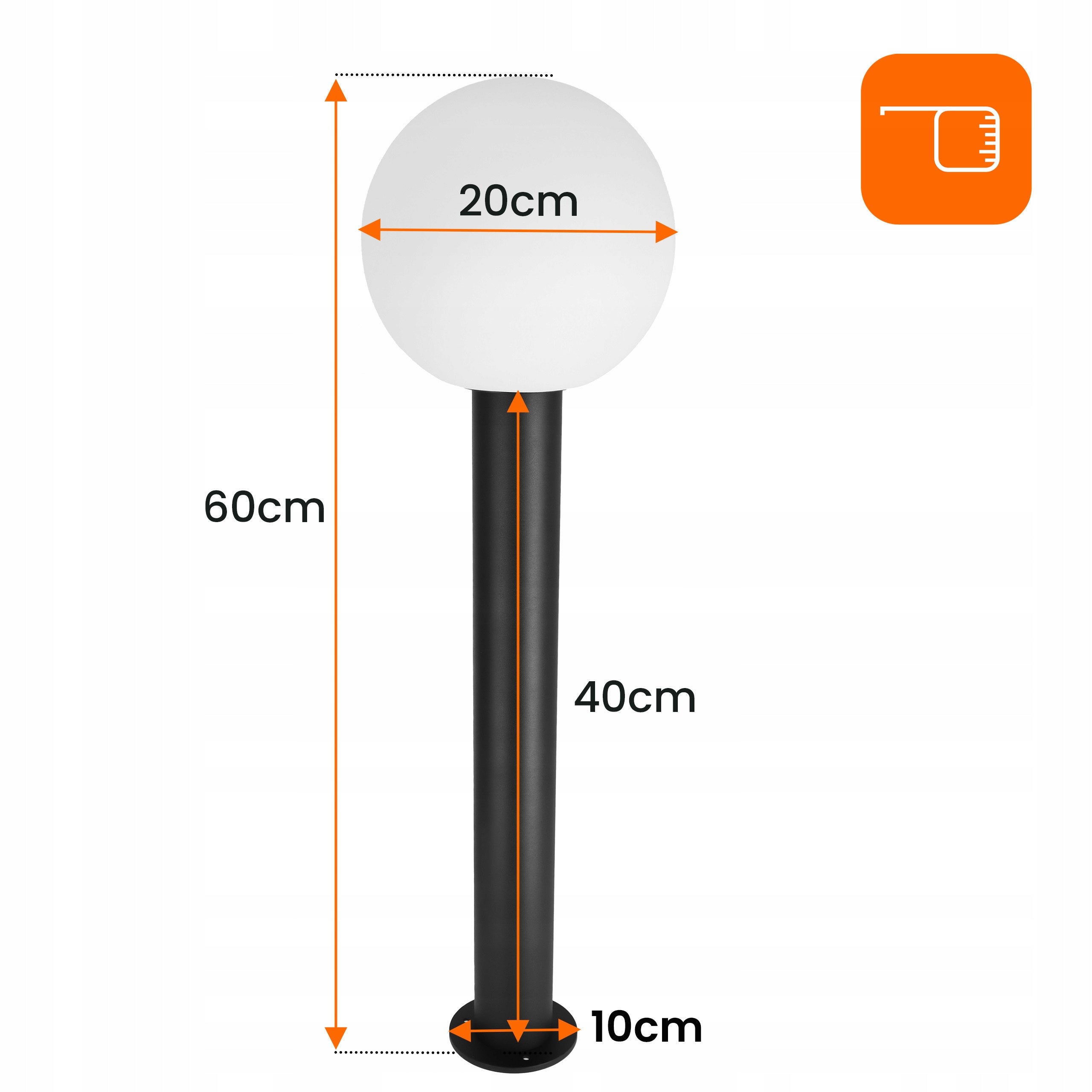 LED Garden Lamp Outdoor Standing Post 1X Bulb E27 IP54 60cm Ball Packaging status original
