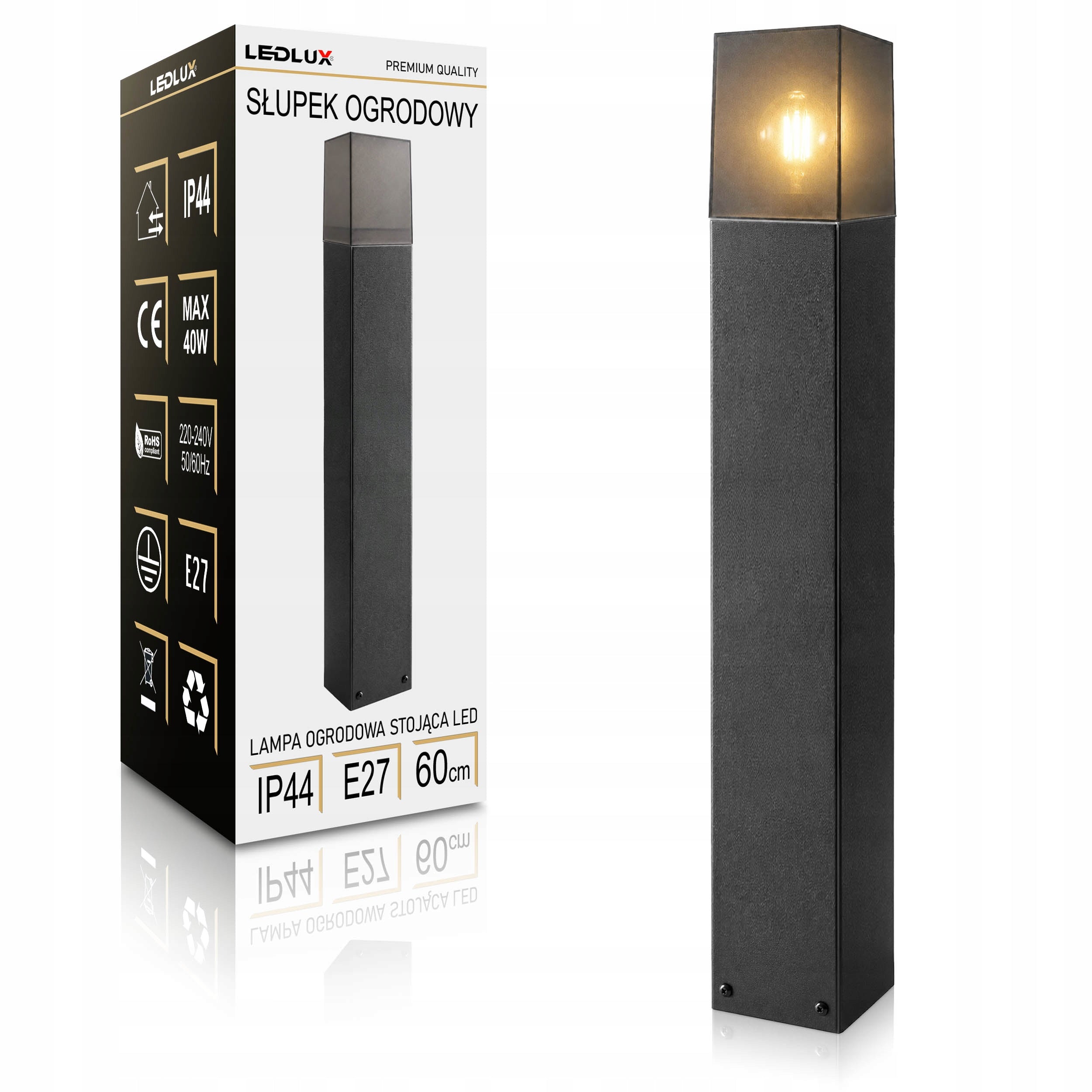 LED Garden Lamp Standing Post 60cm Outdoor IP44 E27 Premium Black