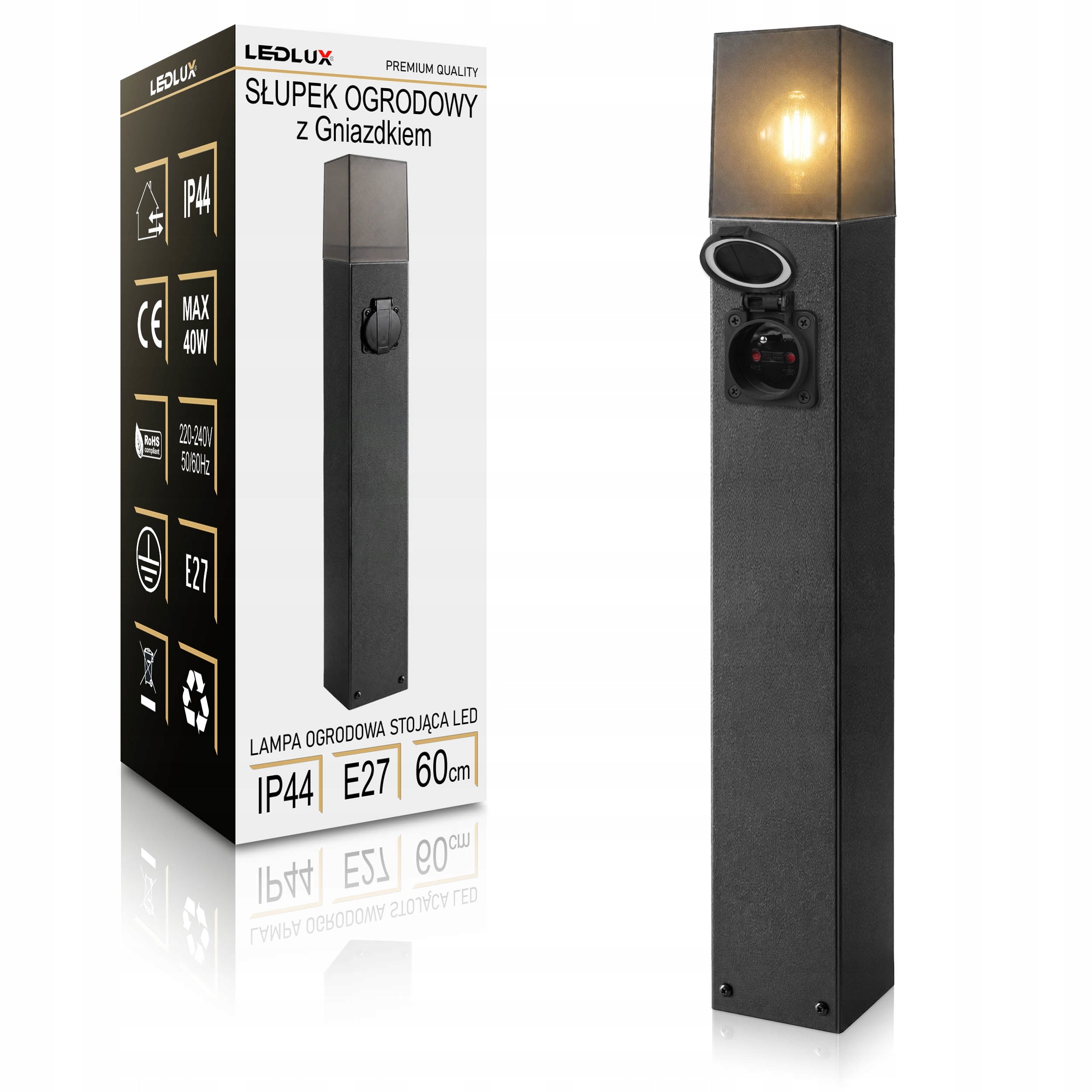 LED Garden Lamp Standing Post 60cm Outdoor IP44 E27 Premium Socket