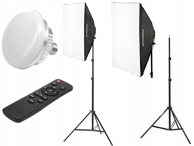 LED LAMP SET 200W 3000-6500K SOFTBOX 50x70cm E27 tripod 200cm remote control