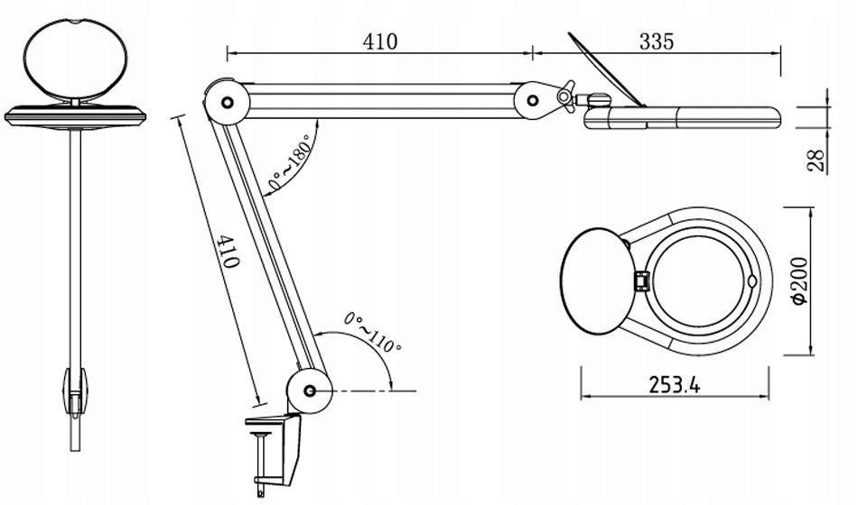 LED LAMP WITH MAGNIFYING GLASS 12 IN 5 DIOPTER DESK COSMETIC MOUNTED LED SMD Manufacturer code 0000001152