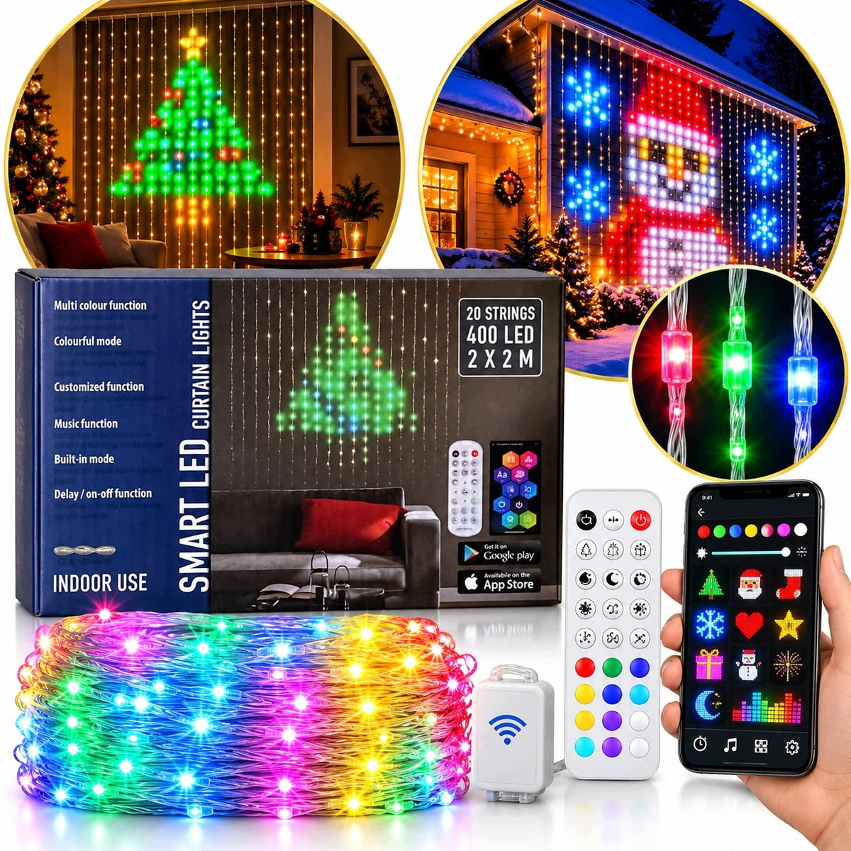LED LIGHT CURTAIN 400 LEDS 2X2M OUTDOOR FOR WINDOW BUILDING FOR ROOM