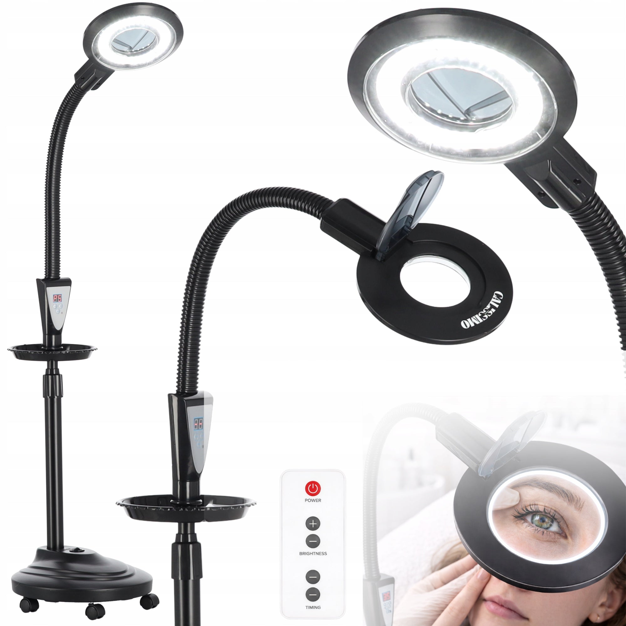LED Lamp Cosmetic Magnifier 24W Magnifying For Eyelashes Black + Tray