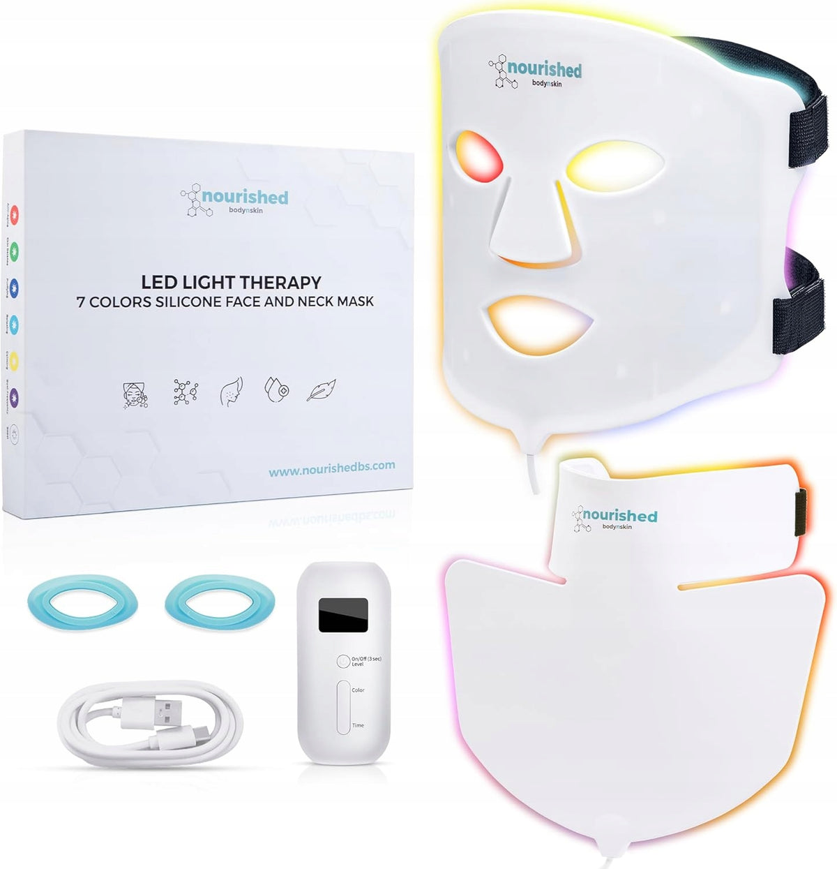 LED Light Therapy Face and Neck Mask 7 Colors 228 Diode