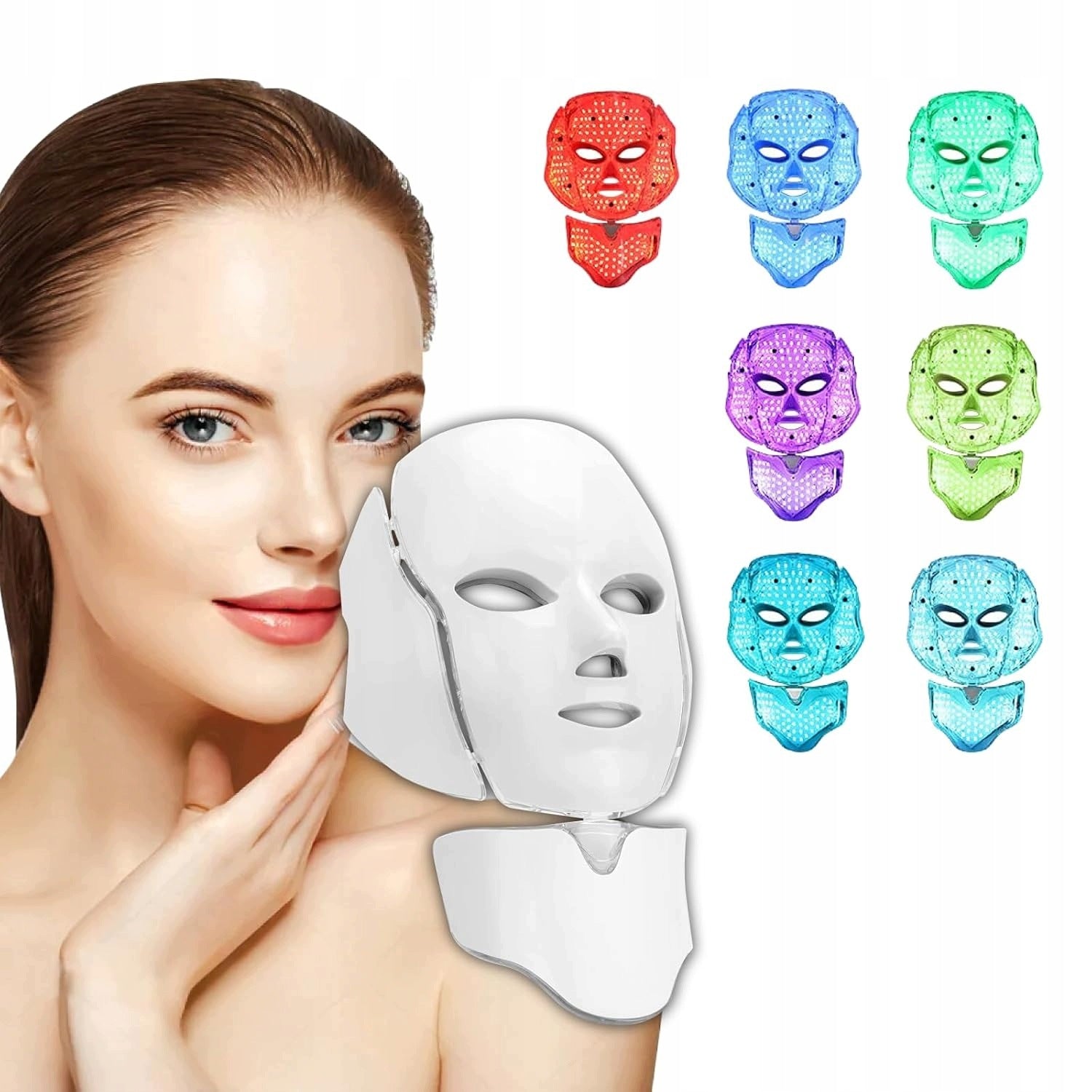 LED MASK 7 COLORS FOR NECK FACE WHITE PHOTOTHERAPY PLUG AND PLAY RECORD