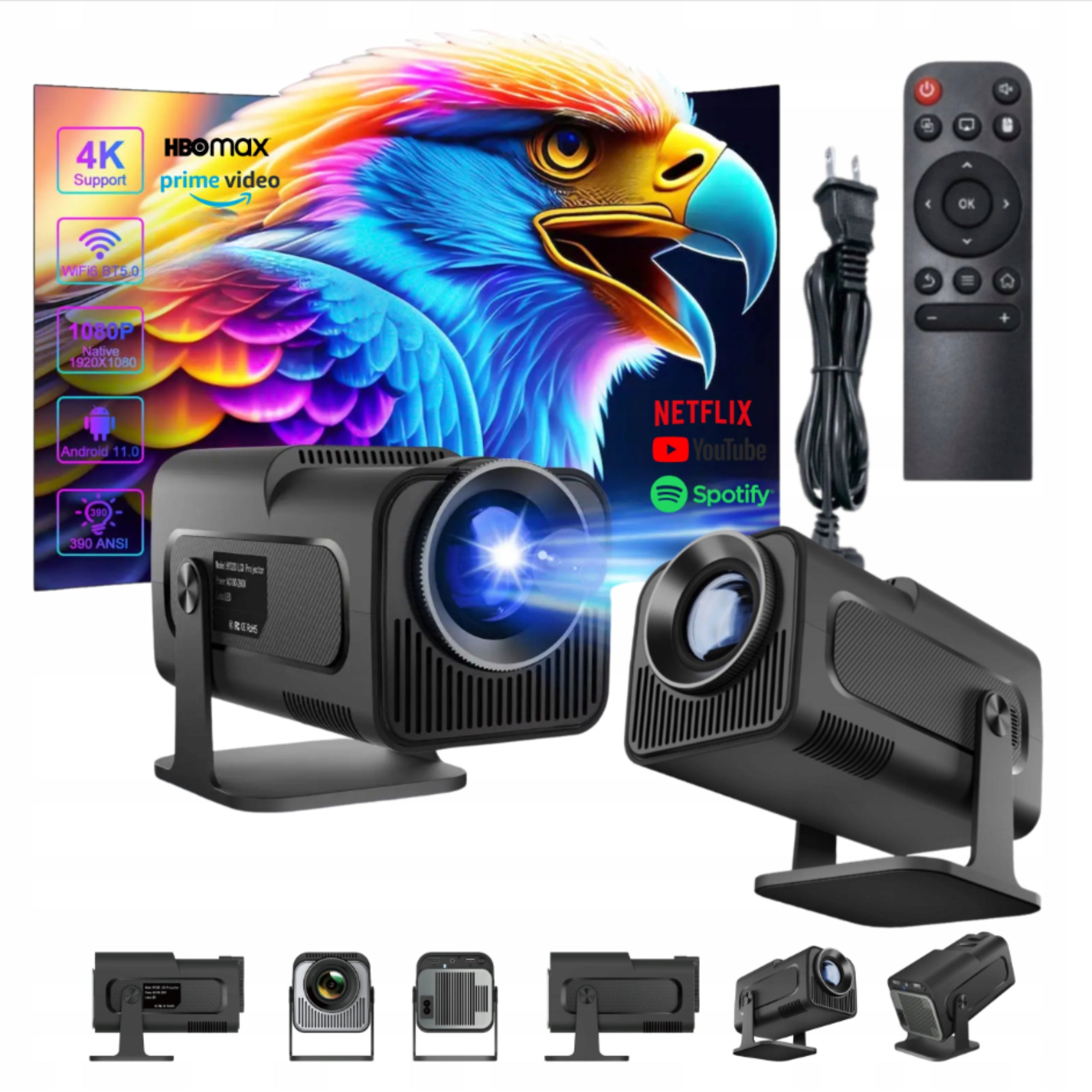 LED Multimedia Projector Portable Projector Android WiFi UltraHD Netflix