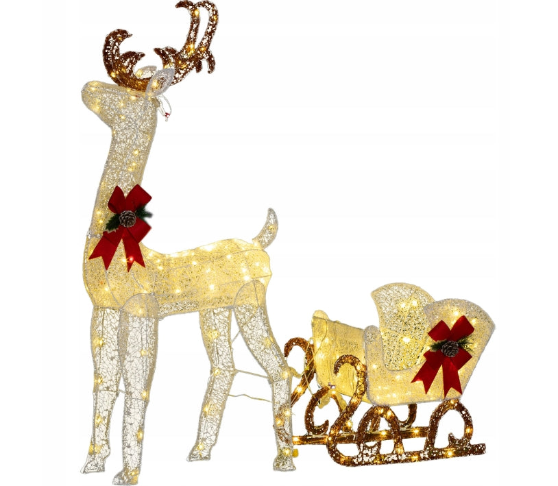 LED REINDEER AND SLEIGH CHRISTMAS DECORATION 170 LIGHTS 50 x 29 x 42 cm