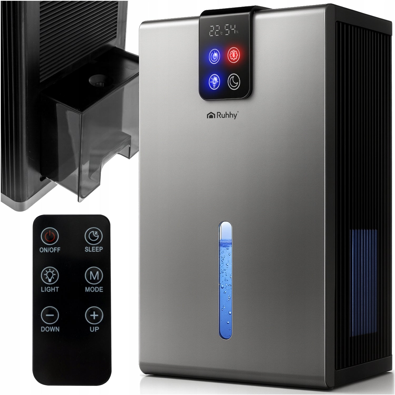 LED RGB 90W dehumidifier and moisture absorber LCD 2200ml silver
