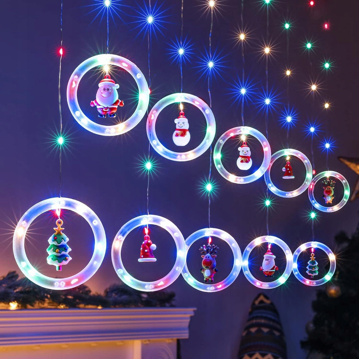 LED RGB Light Curtain 3m Christmas Figurines Remote Control USB Timer BLOOMWIN
