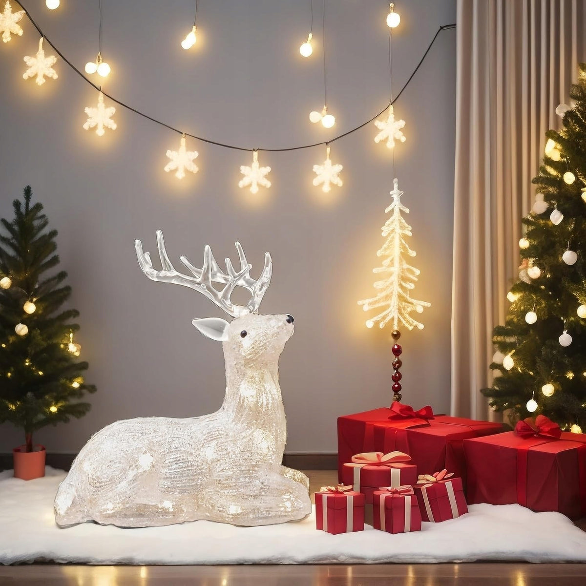 LED Reindeer Figurine Christmas Decoration Acrylic with Timer 21,5 cm White Product height 21.5 cm