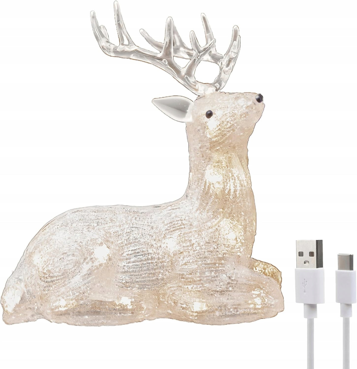 LED Reindeer Figurine Christmas Decoration Acrylic with Timer 21,5 cm White