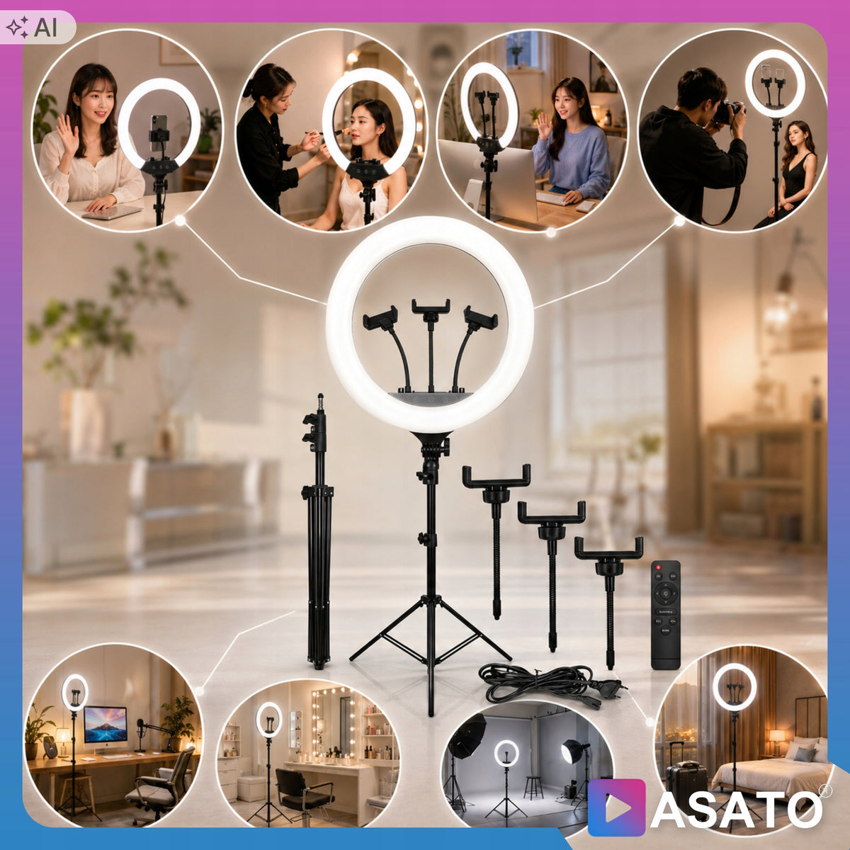 LED Ring Lamp 240W 45cm Remote Control + Tripod 220cm Makeup YouTube Manufacturer code 240W lampa kosmetyczna tik tok do nagrywania
