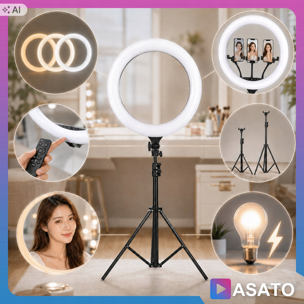 LED Ring Lamp 240W 45cm Remote Control + Tripod 220cm Makeup YouTube Packaging status original