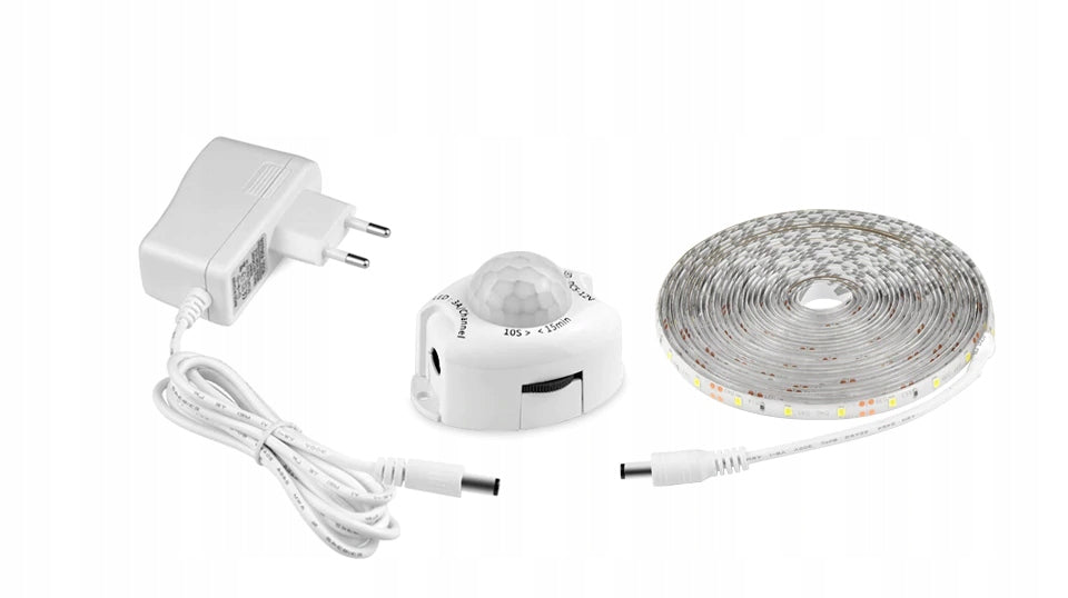 LED STRIP + MOTION SENSOR FOR WARDROBE FURNITURE UNDER BED 230V 500cm 5m Brand no brand