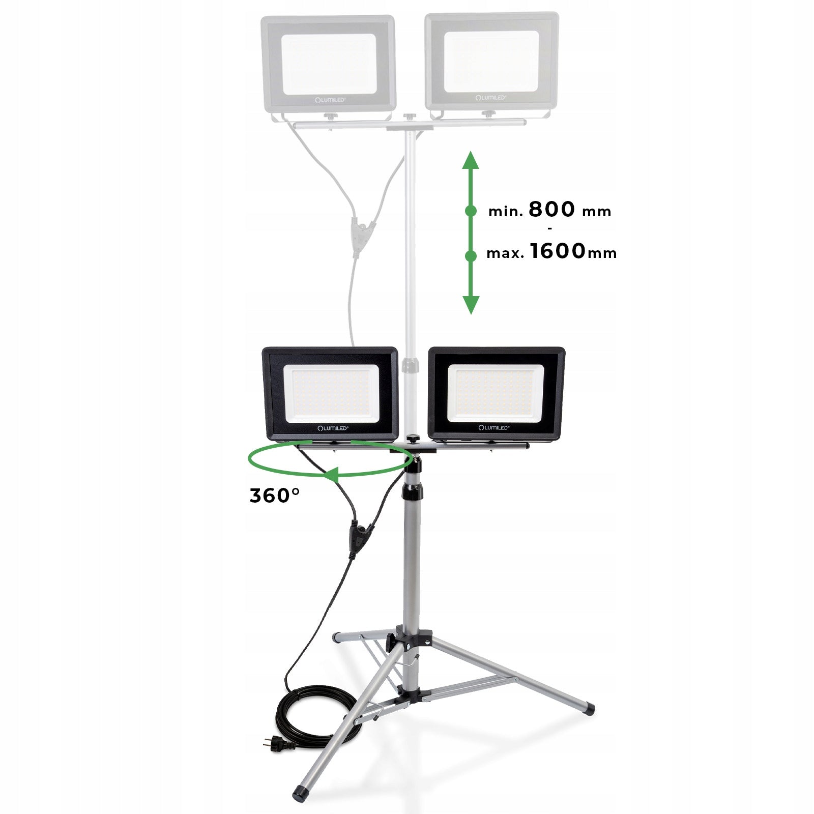 LED Tripod Floodlight 2x 100W Halogen Construction Working For Garage Rated power 200 W