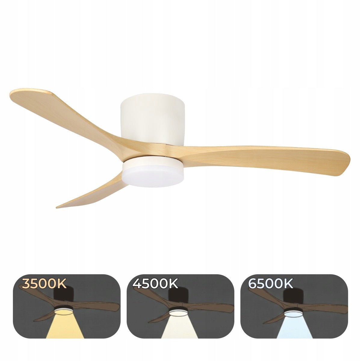 LED ceiling fan VIAGO 18W+35W 1350lm with remote control quiet white wood Brand Lumax