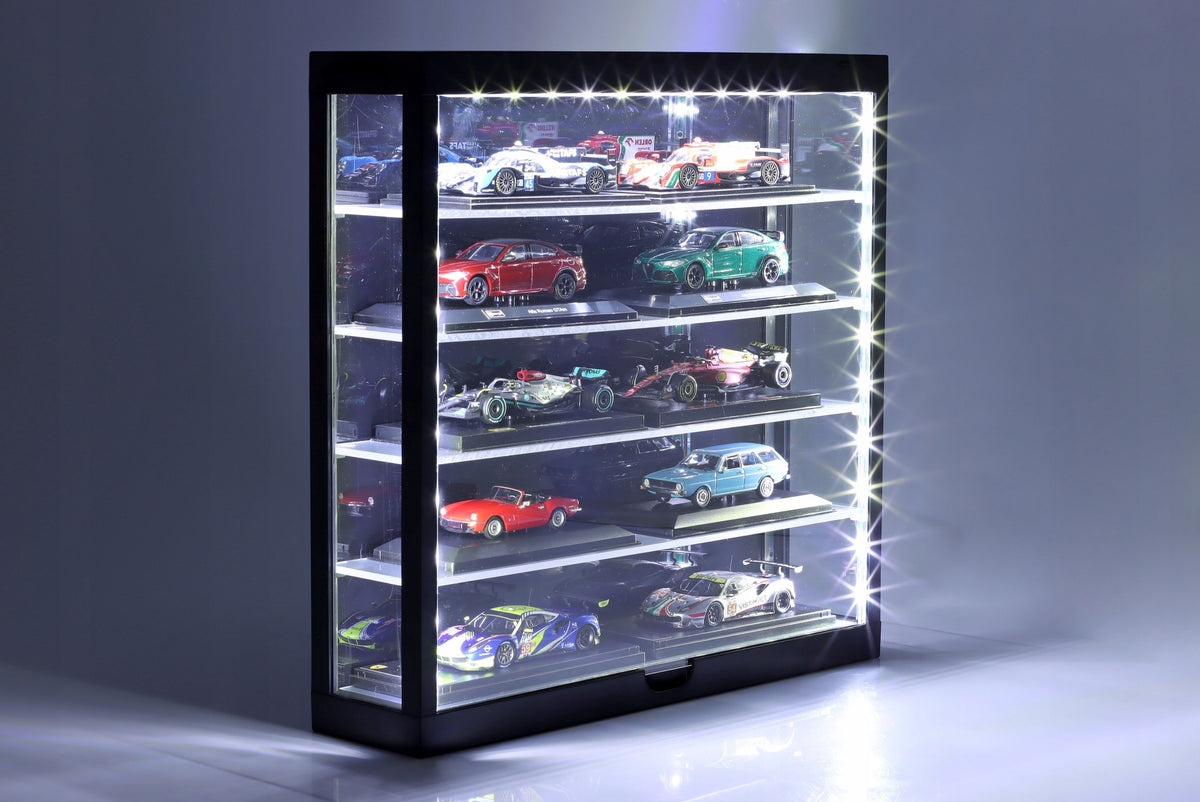 LED display case for 1:43 and 1:64 5-level BLACK MODELS WITH MIRROR Triple9