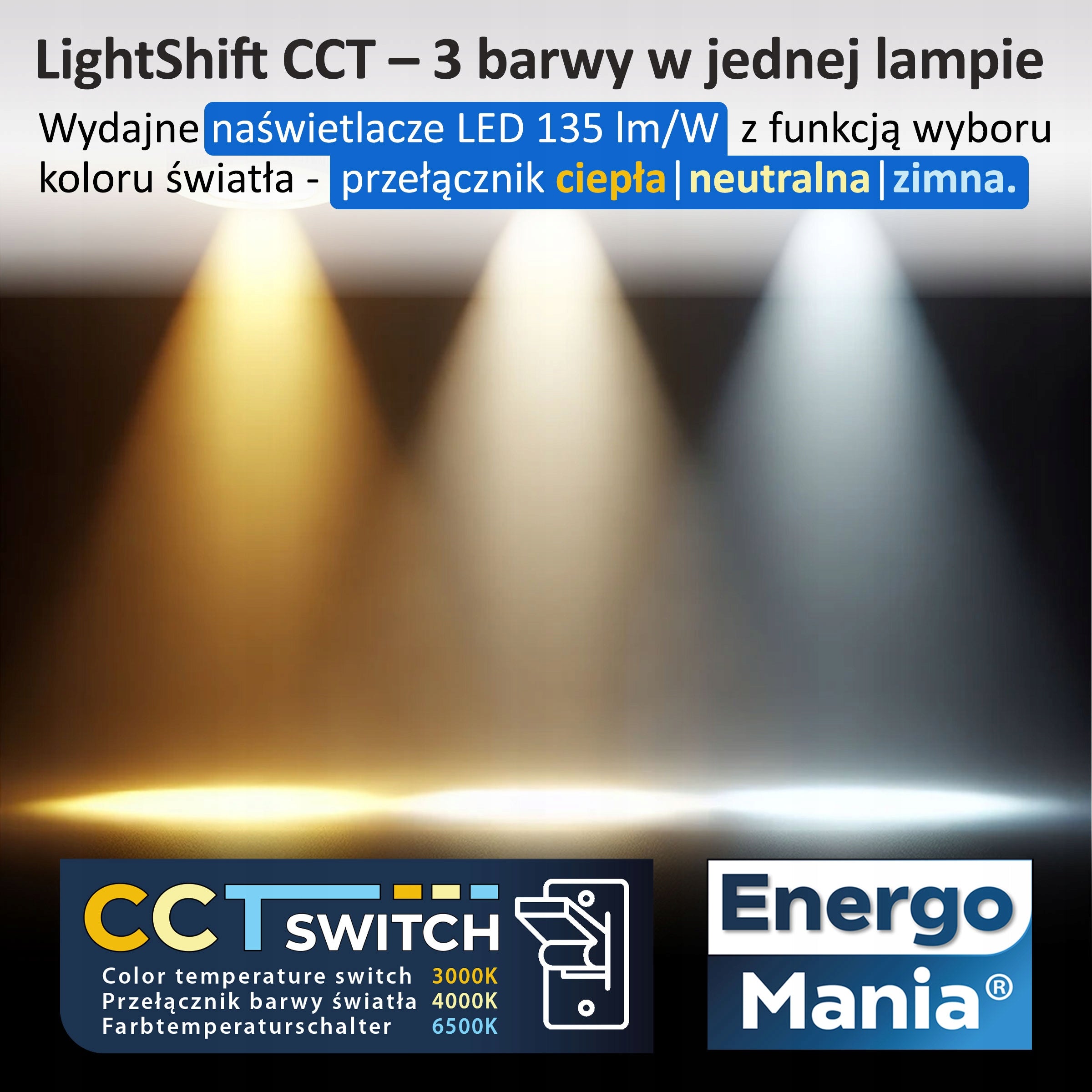 LED floodlight LightShift CCT 20W 2700 lm 3in1 warm neutral cold 5 GW Color black
