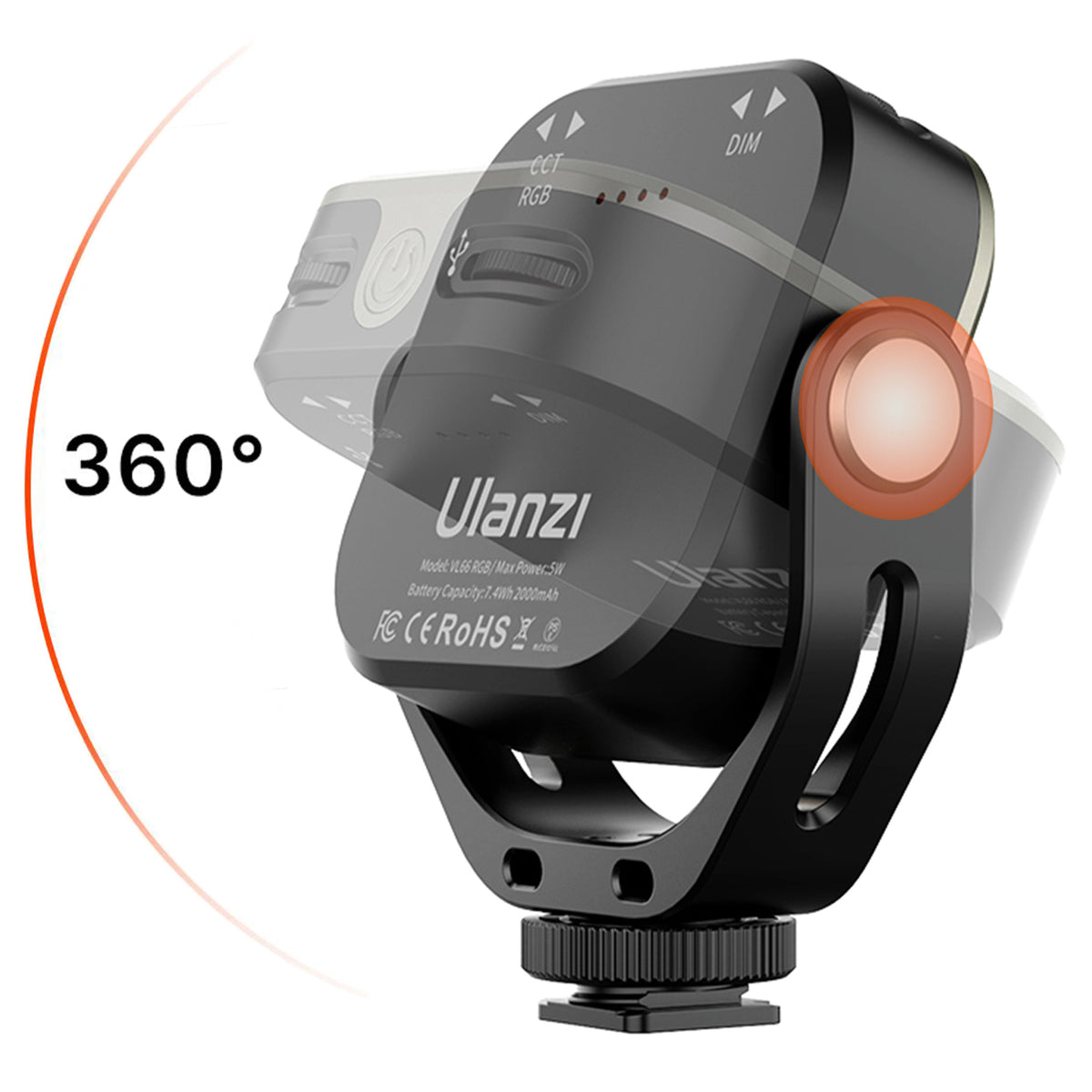 LED lamp ULANZI VL66 RGB for Smartphone Camera Video Vlog Live rotating Color temperature 6500 K
