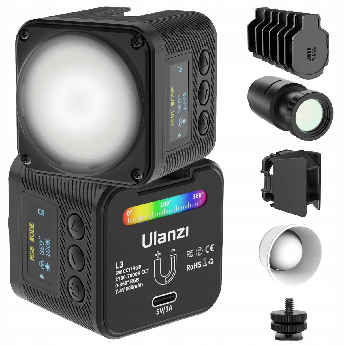 LED lamp Ulanzi L3 - RGB, WB (2700 K - 7000 K) GOBO filters Packaging status original