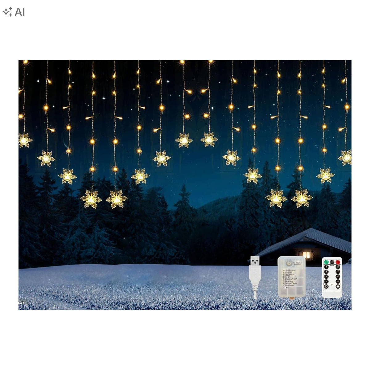 LED snowflake light curtain 2x1m with timer for window warm white