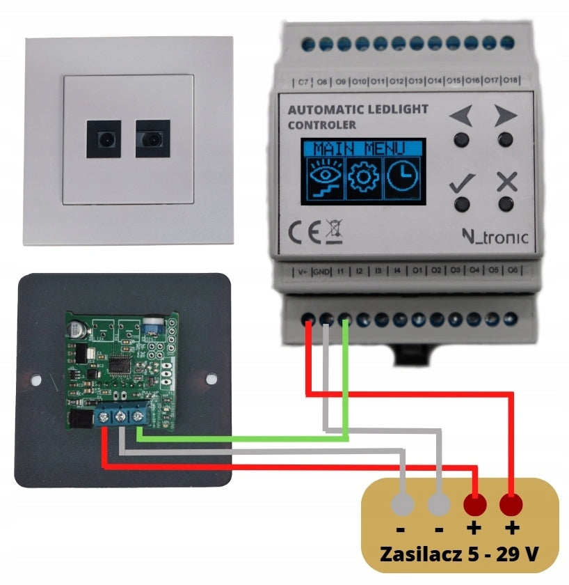 LED stair controller with four white motion detectors. Manufacturer code AutoSteps18 z 4 czujnikami StepSensor0SS55