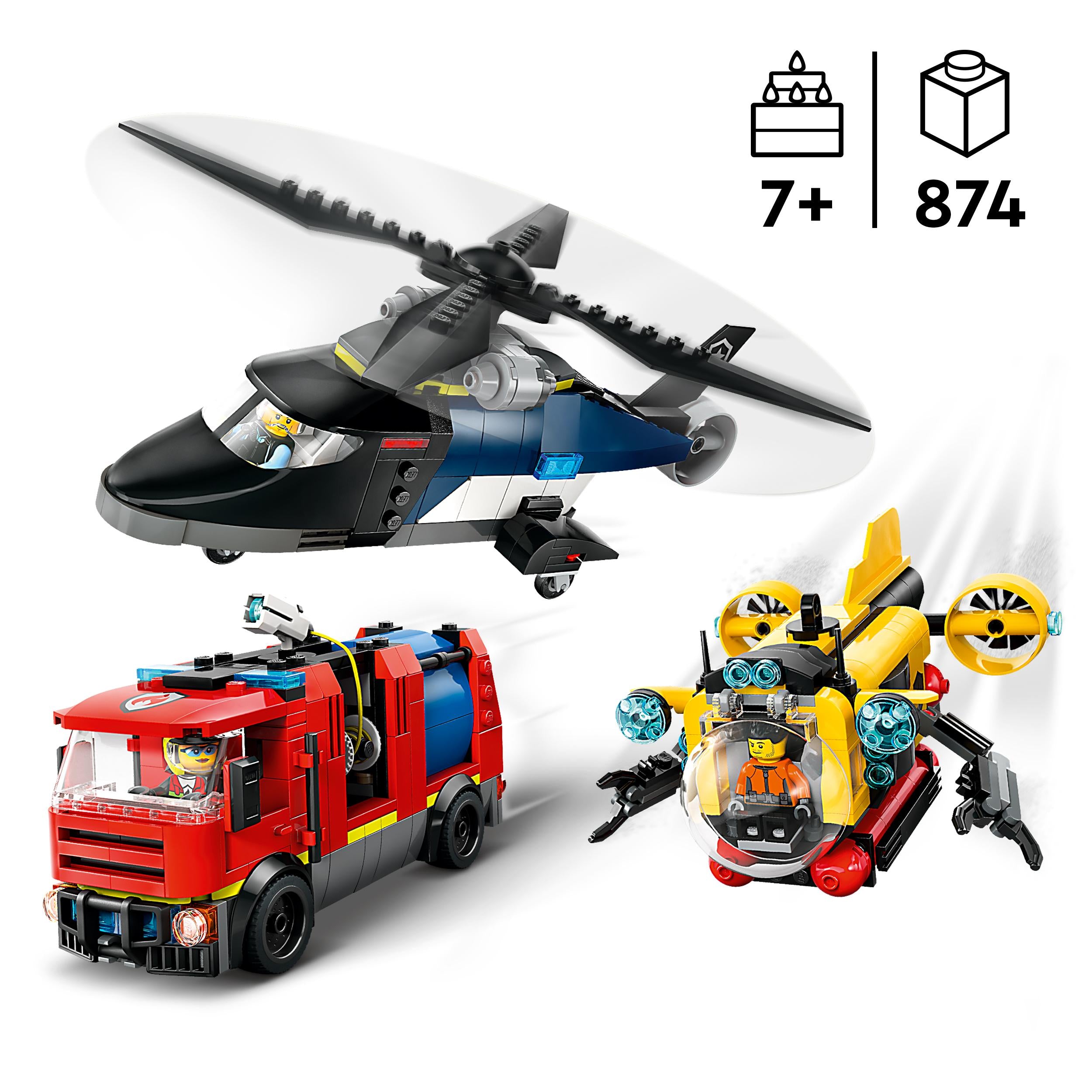LEGO City 60462 Set with helicopter, fire truck and submarine Series fire brigade