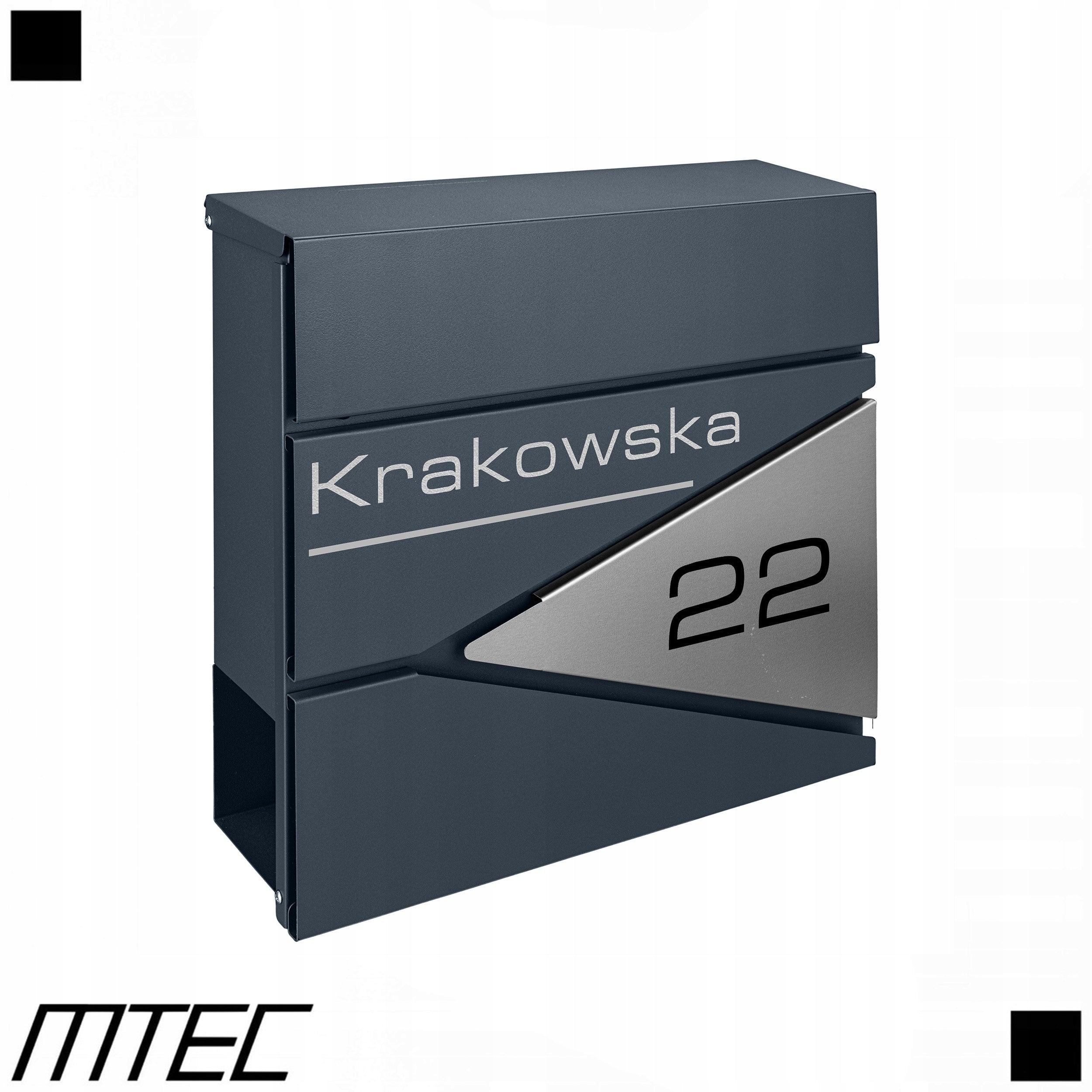 LETTERBOX ANTHRACITE POSTAL WITH HOUSE NUMBER ON A4 LARGE NEWSPAPER Box type european mailbox slot with a newspaper holder