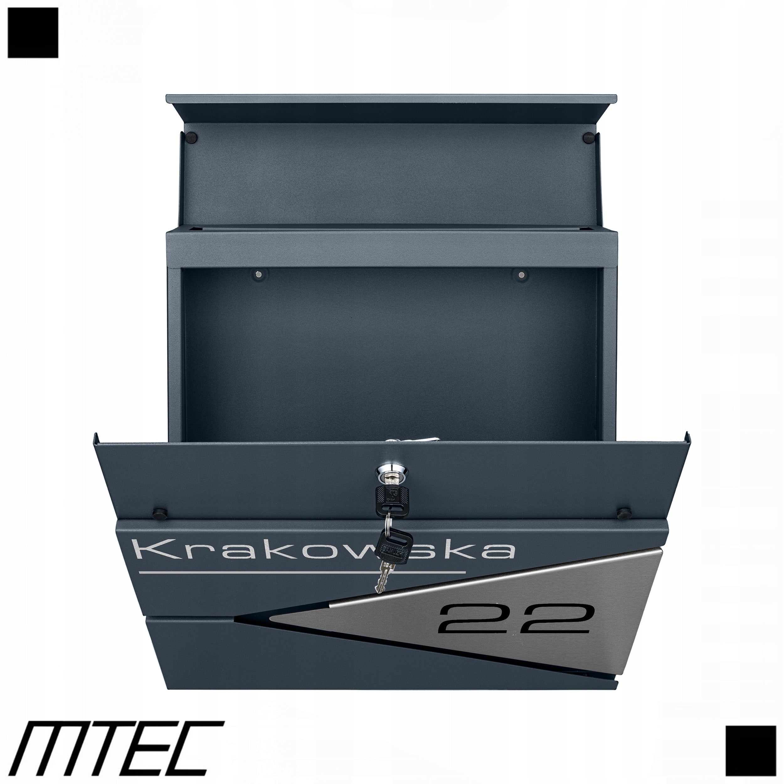 LETTERBOX ANTHRACITE POSTAL WITH HOUSE NUMBER ON A4 LARGE NEWSPAPER Product width 37 cm